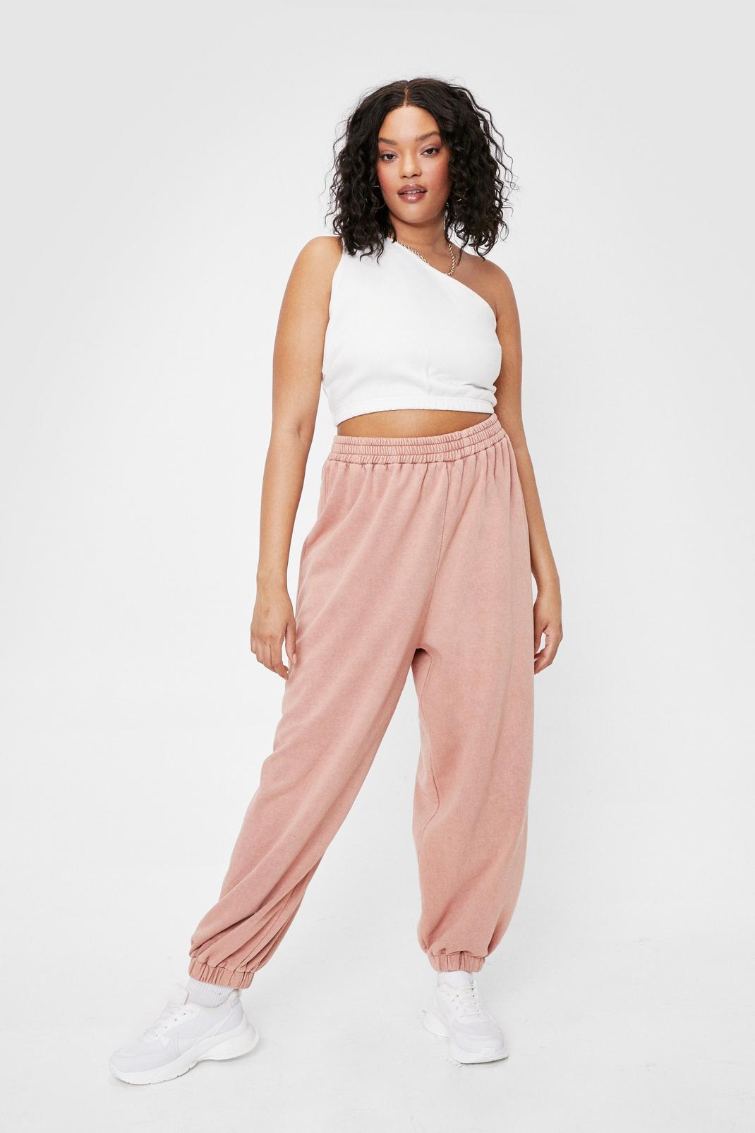 Apricot Plus Size Acid Wash High Waisted Joggers image number 1