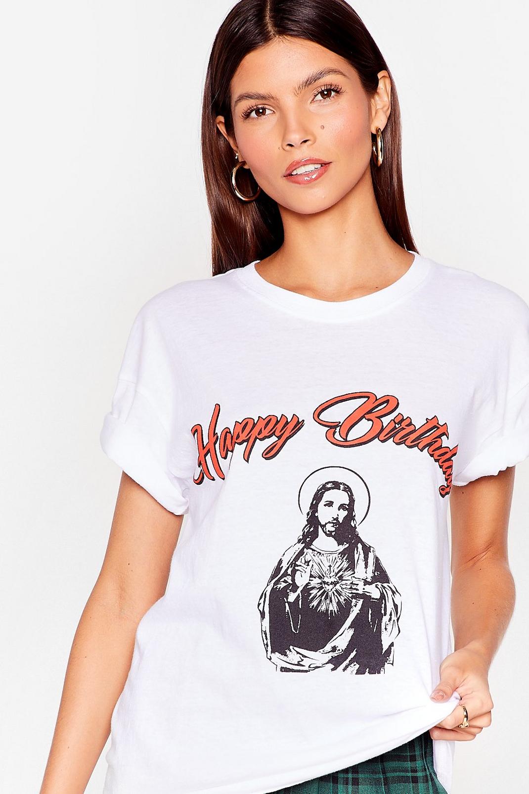 T-shirt de Noël oversize à impression Happy Birthday Jesus image number 1