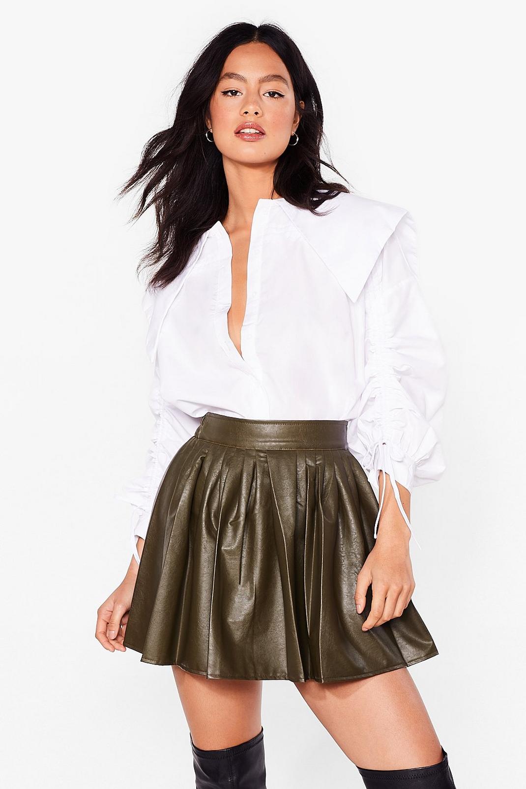 Khaki Faux Leather Pleated Mini Skirt image number 1