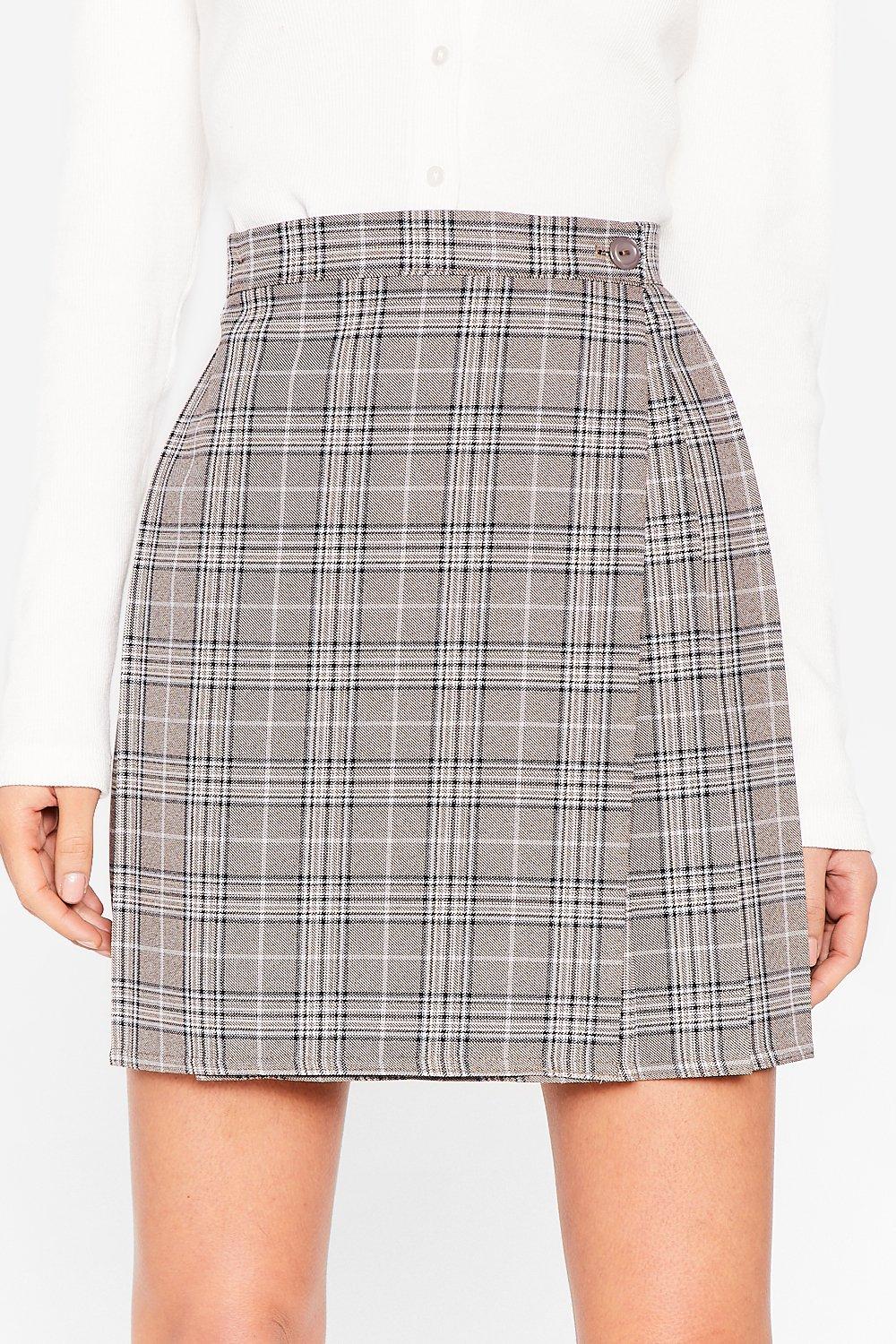 Grey plaid wrap mini skirt best sale