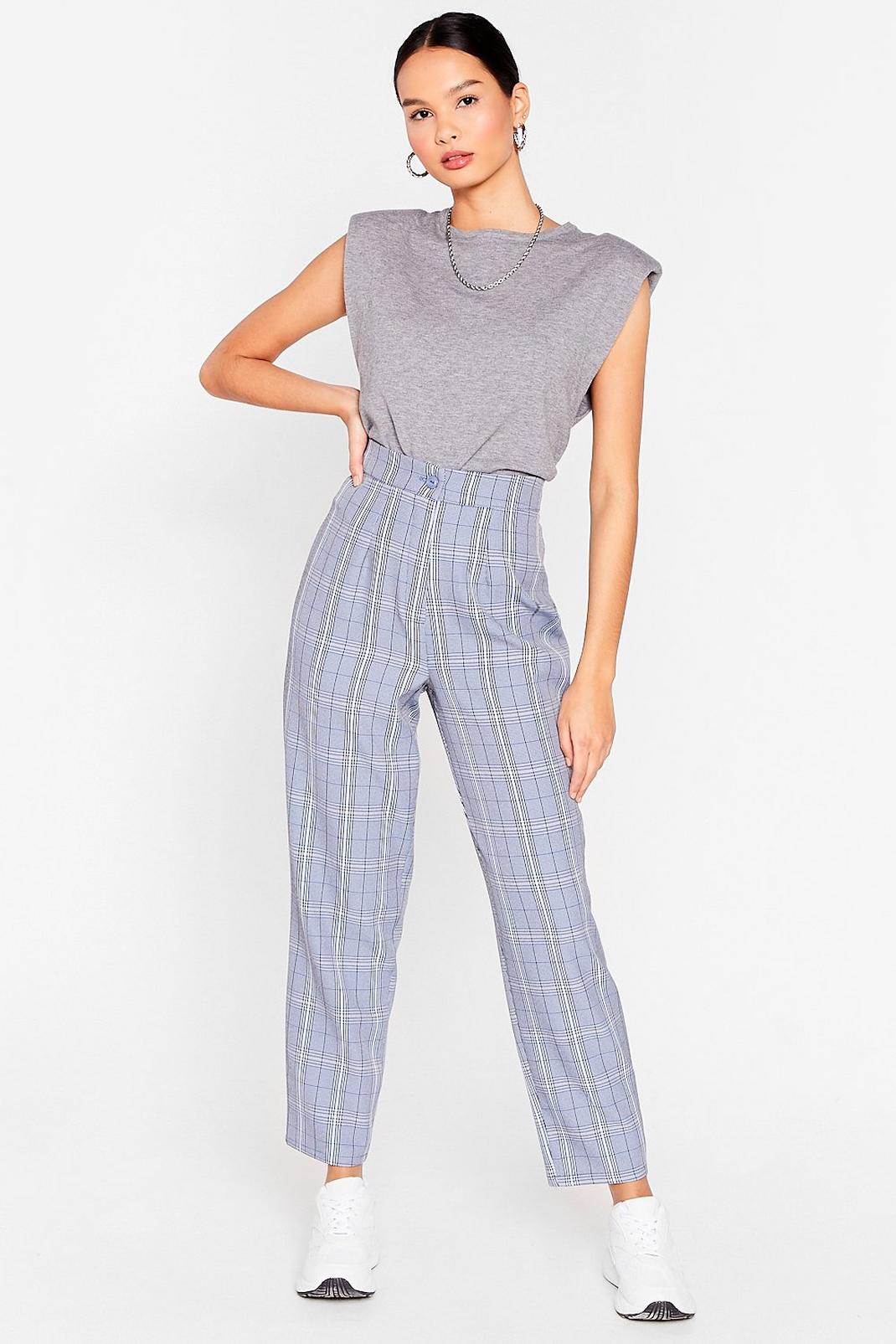Blue Plaid Tailored Button Pants image number 1