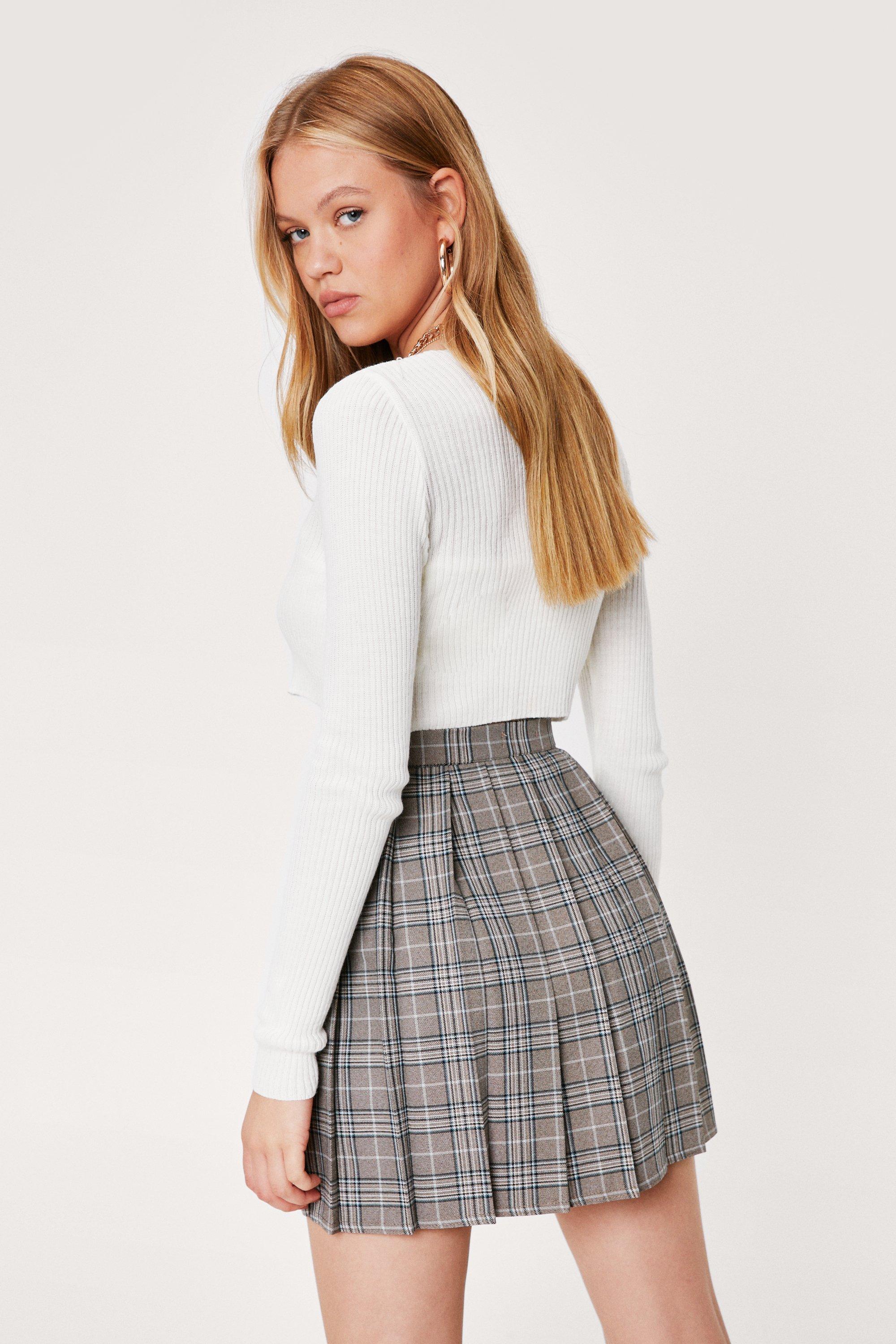 Grey check pleated mini skirt sale