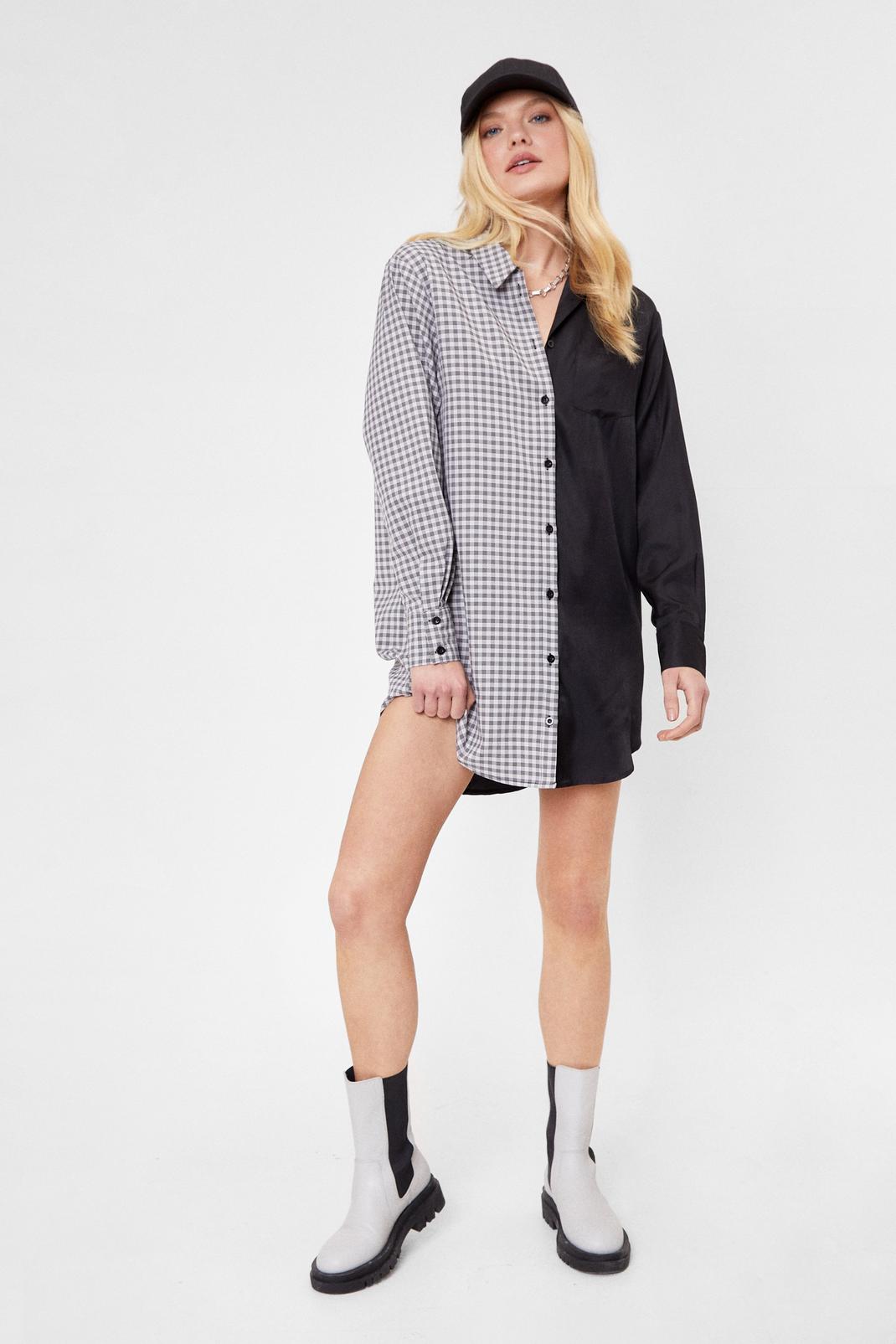 Black Two Tone Check Shirt Dress image number 1