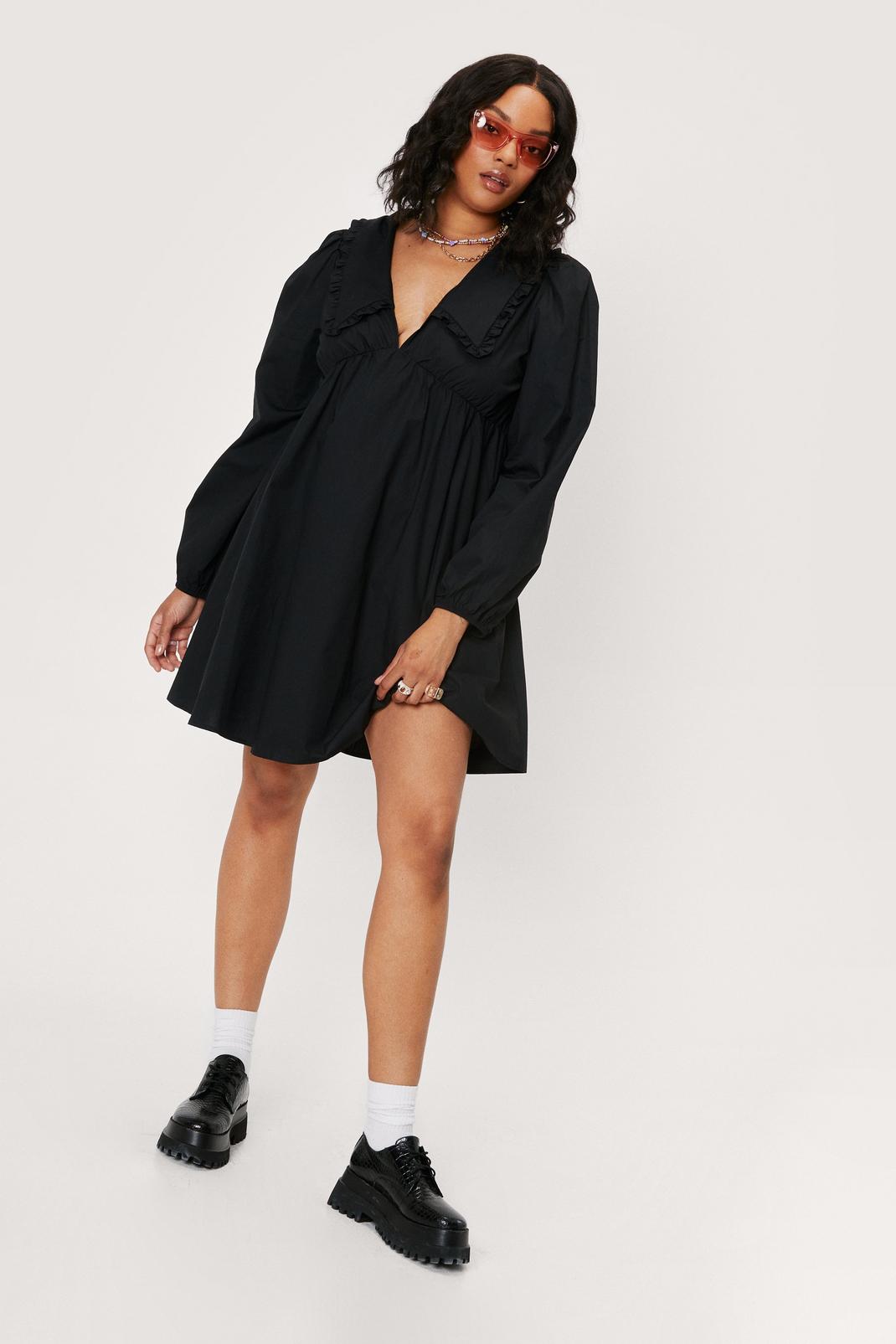 Black Plus Size Ruffle V Neck Mini Dress image number 1