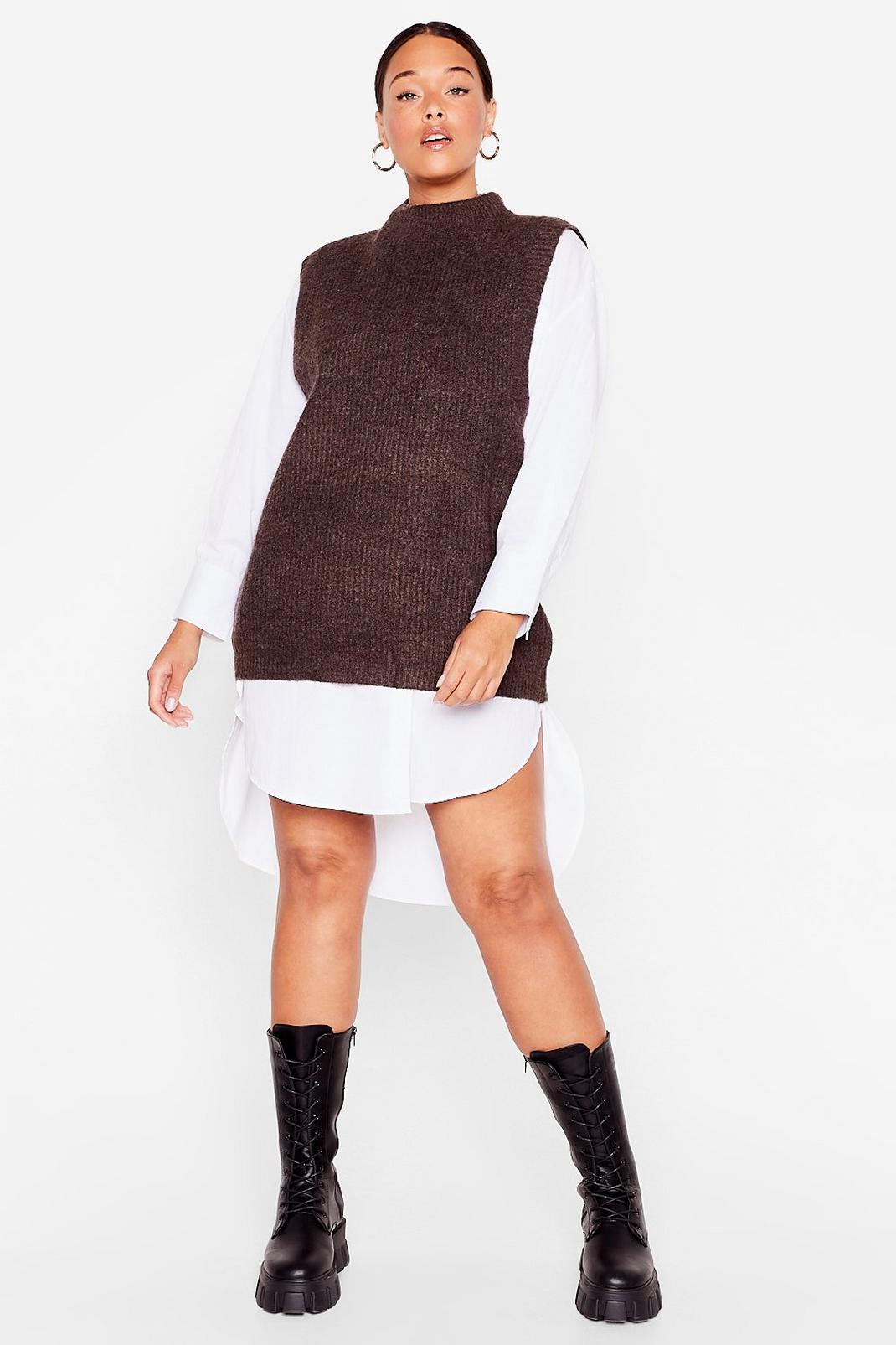 Chocolate Plus Size Knitted Tank Top image number 1