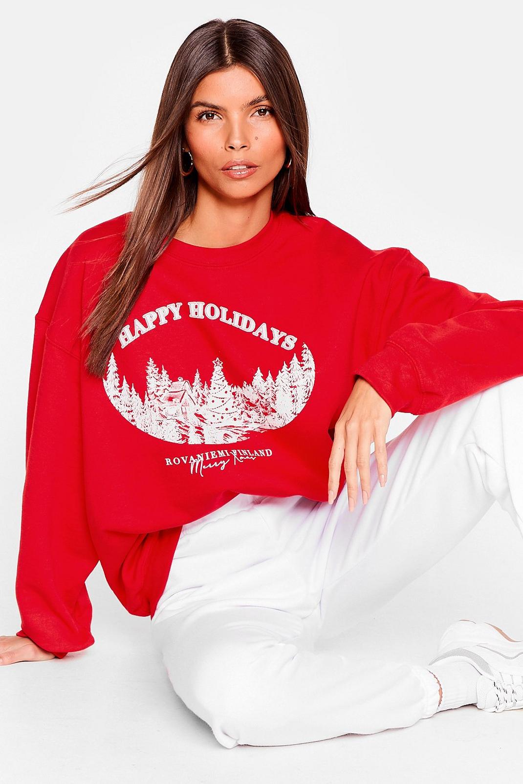 Red Happy Holidays Christmas Graphic Sweatshirt image number 1
