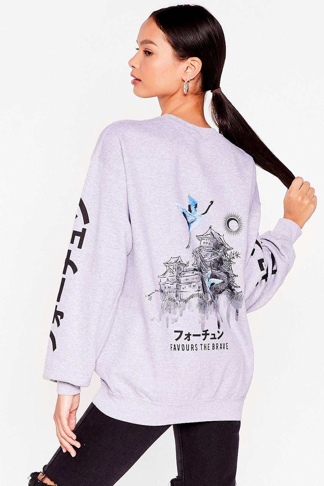 Grey Favors the Brave Oversized Graphic Sweatshirt image number 1
