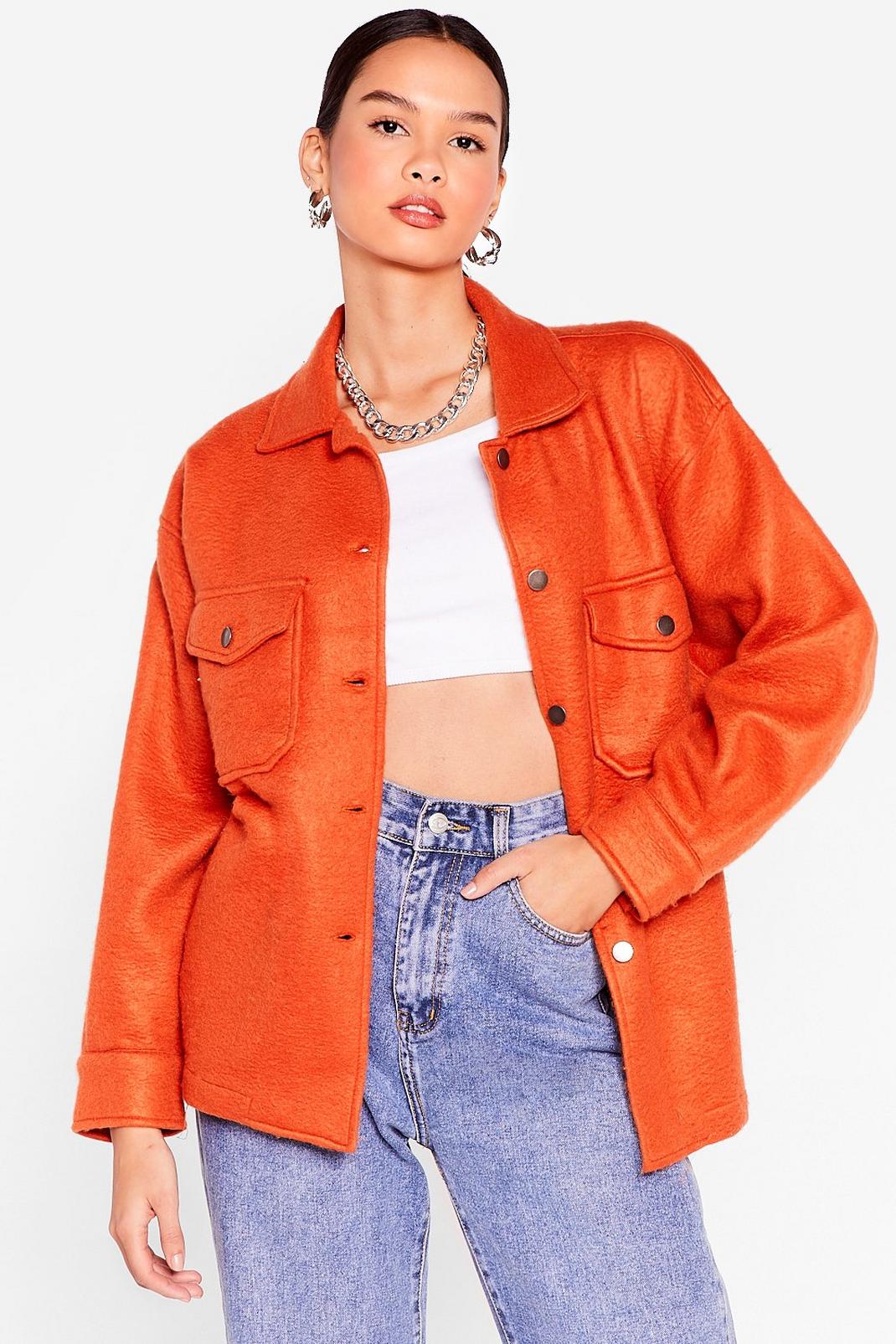 Rust Collar Me Back Oversized Faux Wool Jacket image number 1