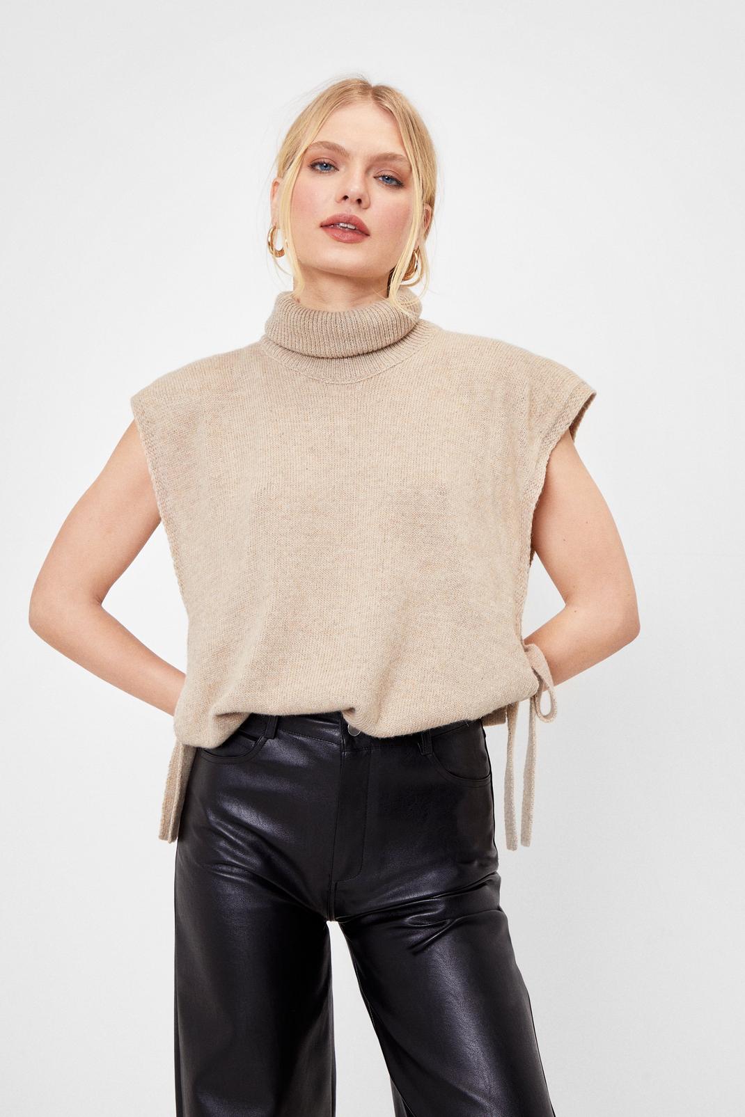 Oatmeal Opening Line Turtleneck Knitted Tank Top image number 1