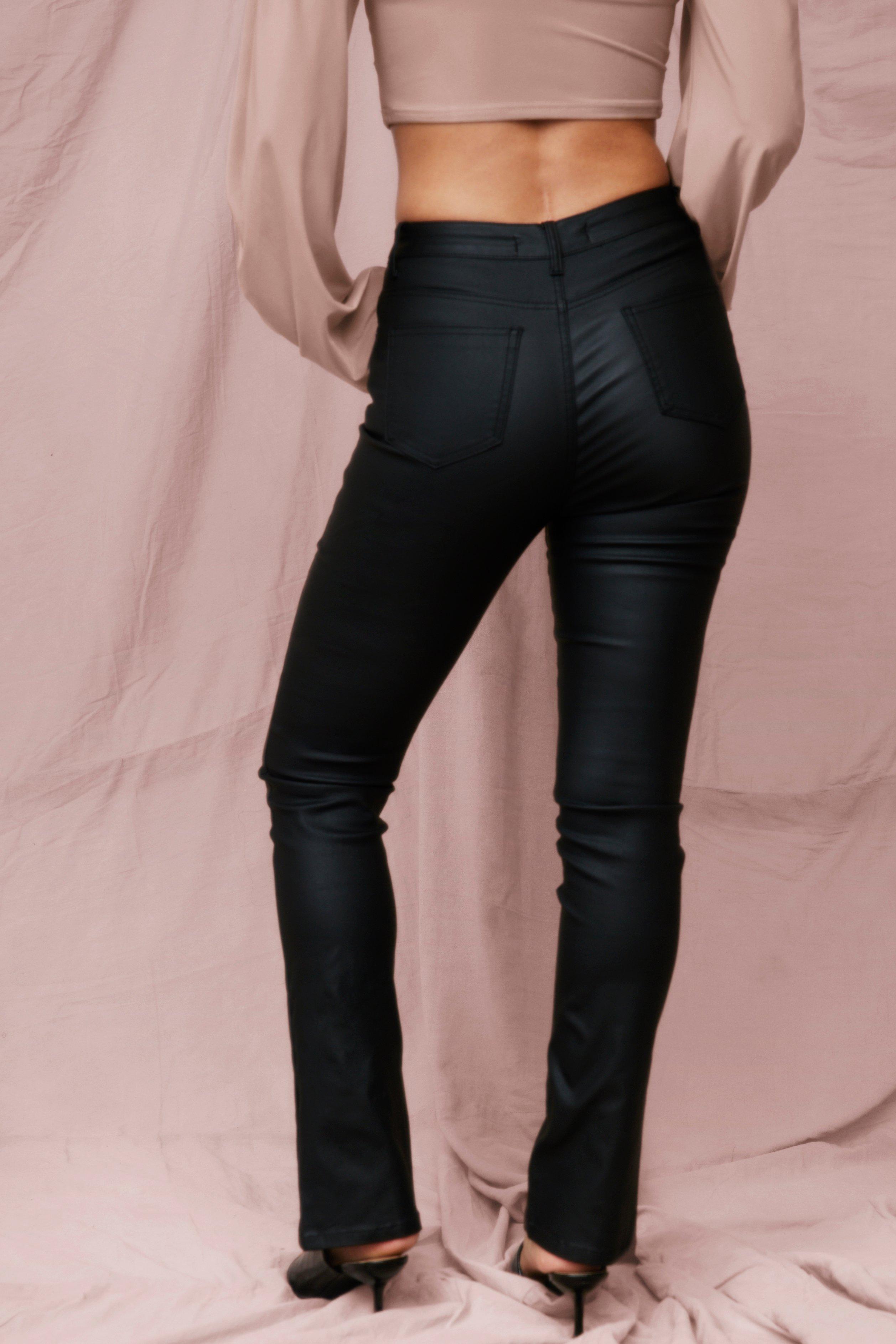 Tall Black Split Hem Coated Jeans