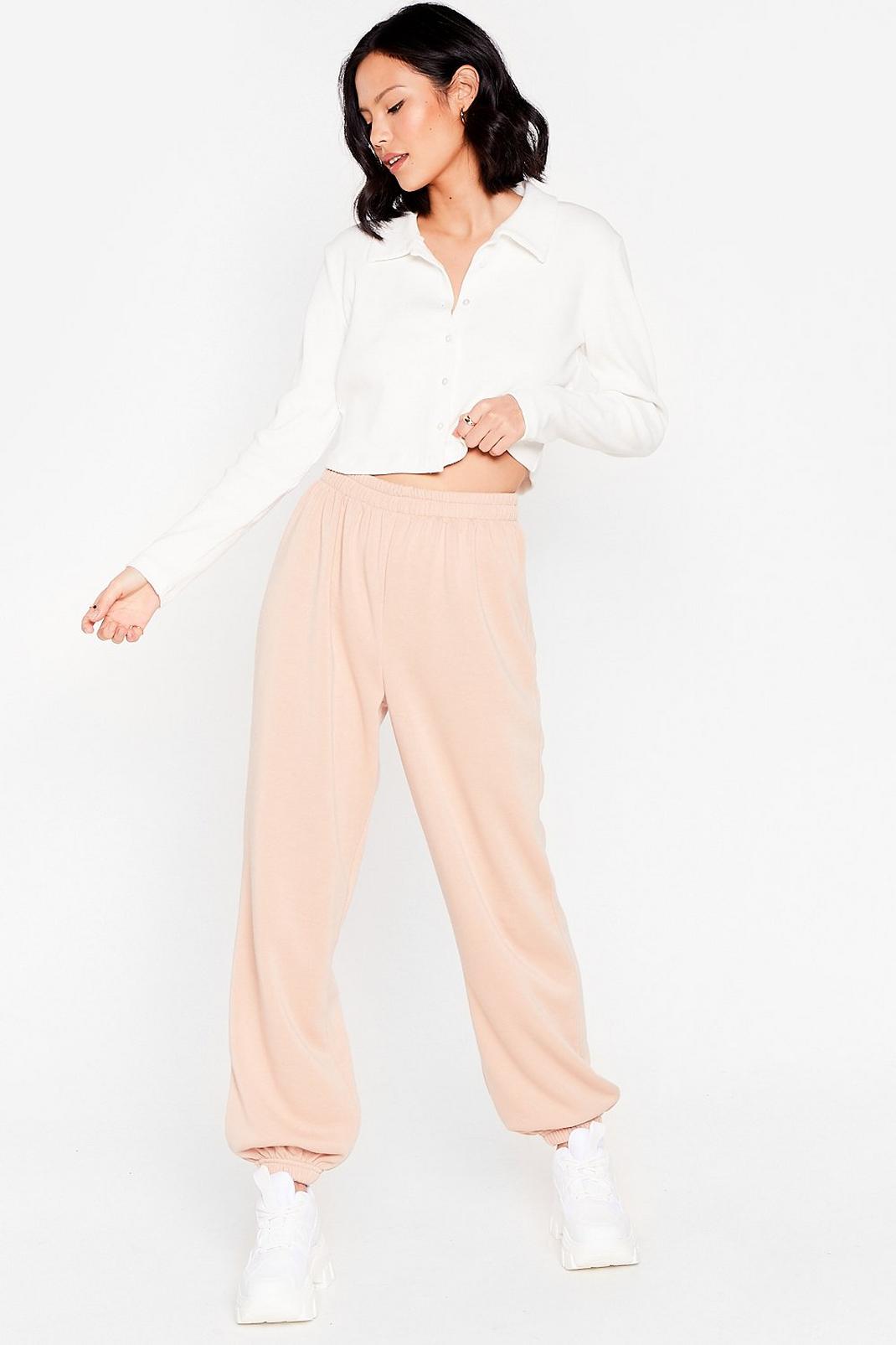 Beige Slouchy Oversized High Waisted Tracksuit Pants image number 1