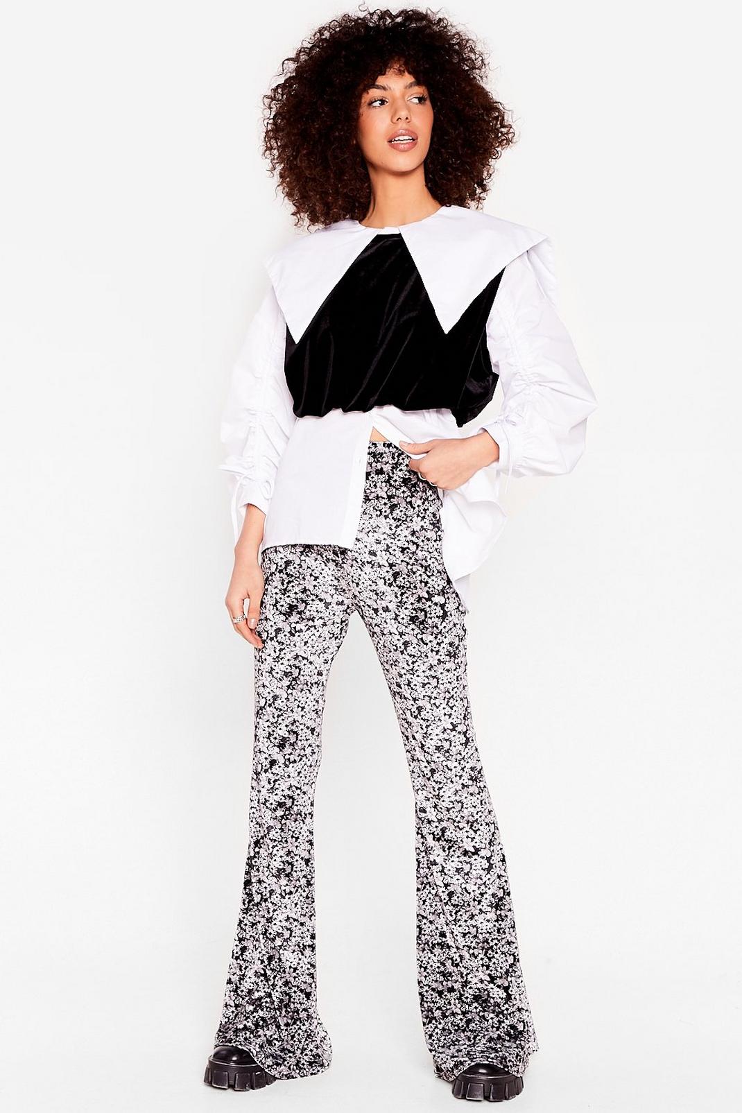 Mono We're Growing All Out Floral Velvet Flare Pants image number 1