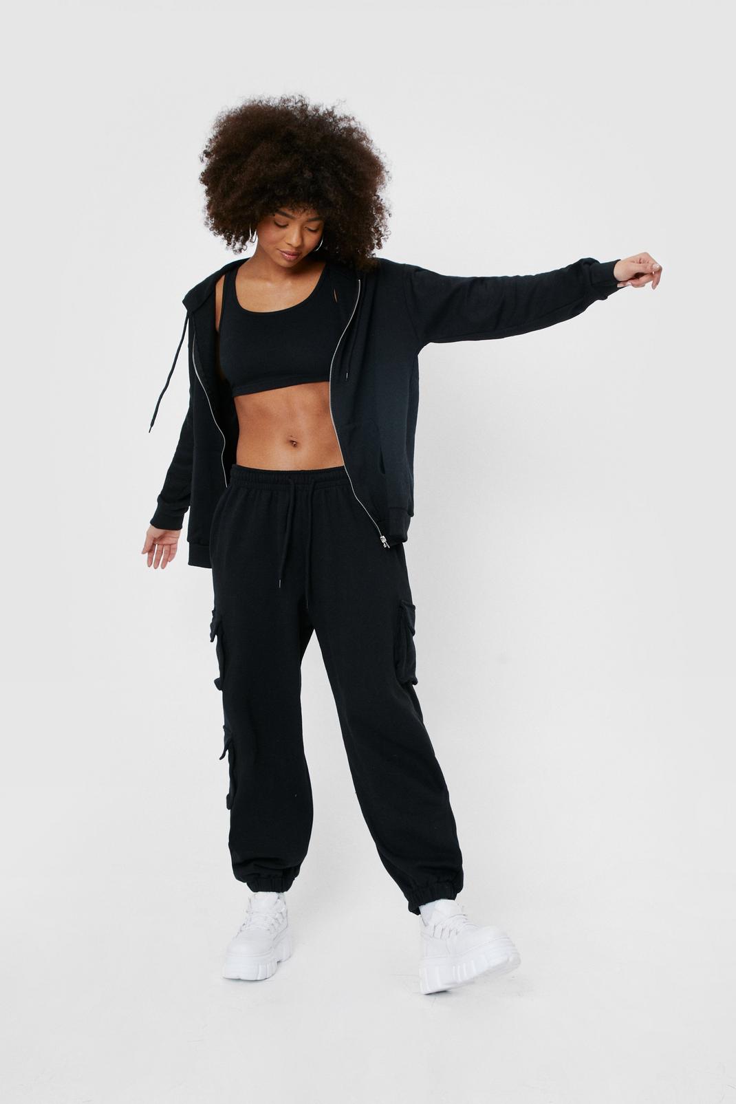 Black Hoodie and Cargo Joggers 3-Pc Set image number 1