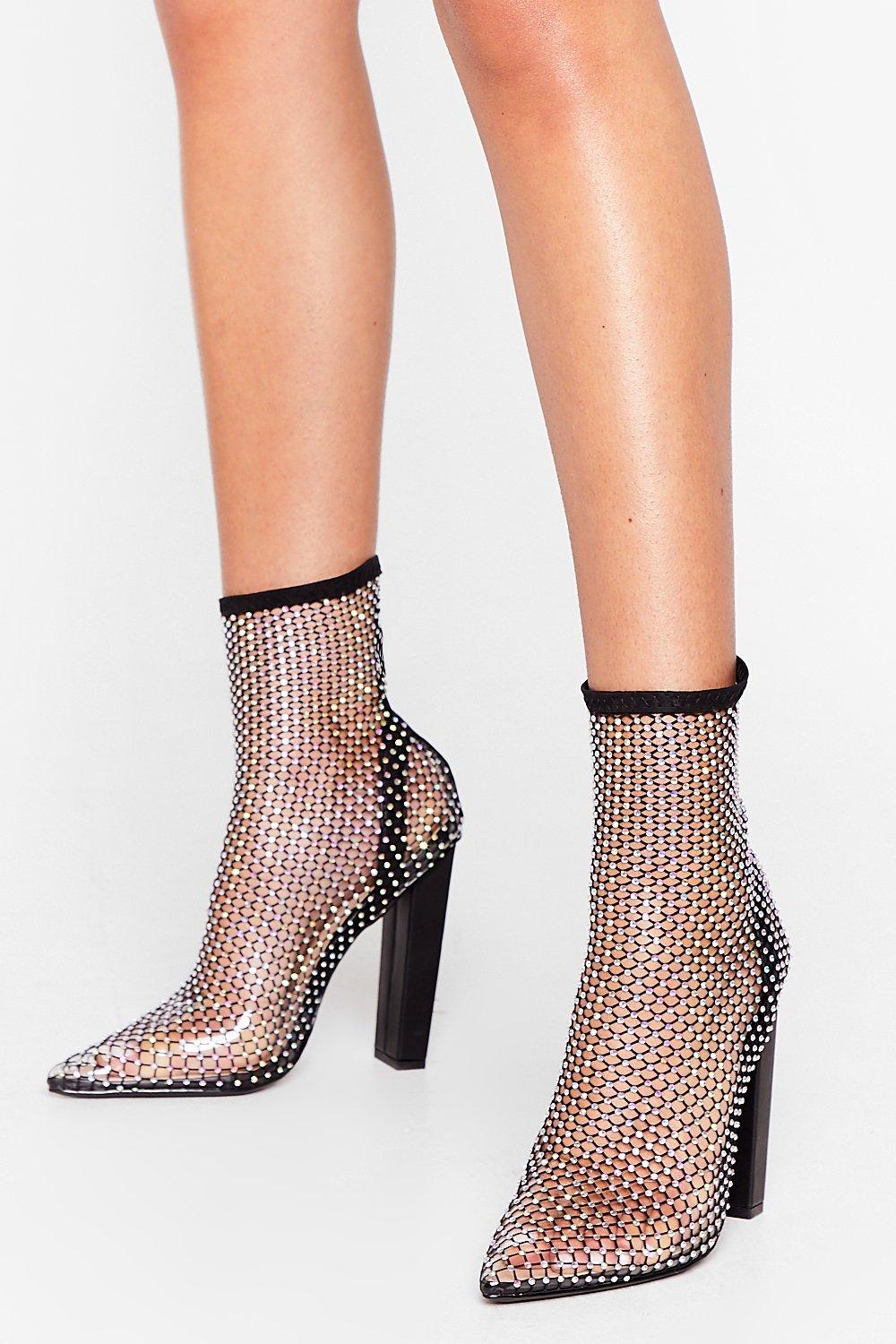 diamante sock heels