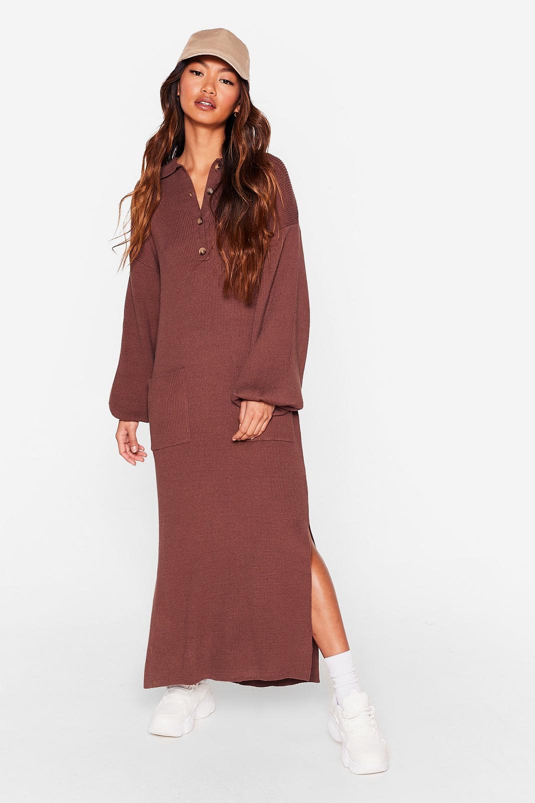 Knitted Long Sleeve Loose Midi Dress image number 1
