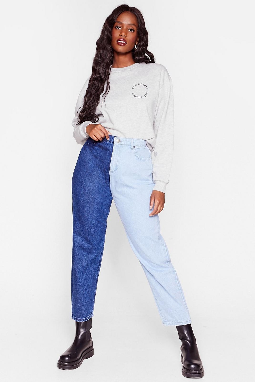 Blue Plus Size Two Tone Straight Leg Jeans image number 1