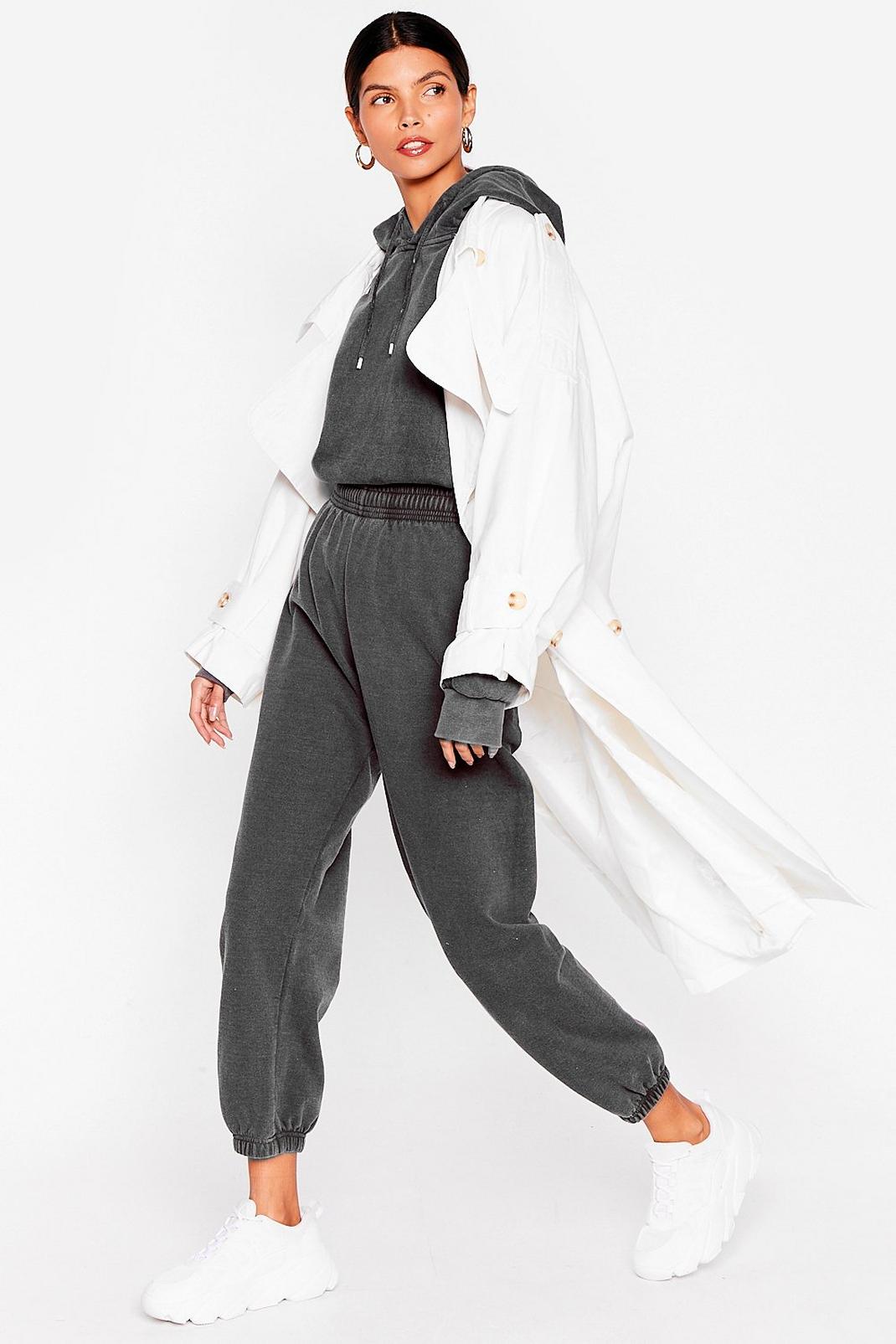 Charcoal Jersey High Waisted Cuffed Tracksuit Pants image number 1