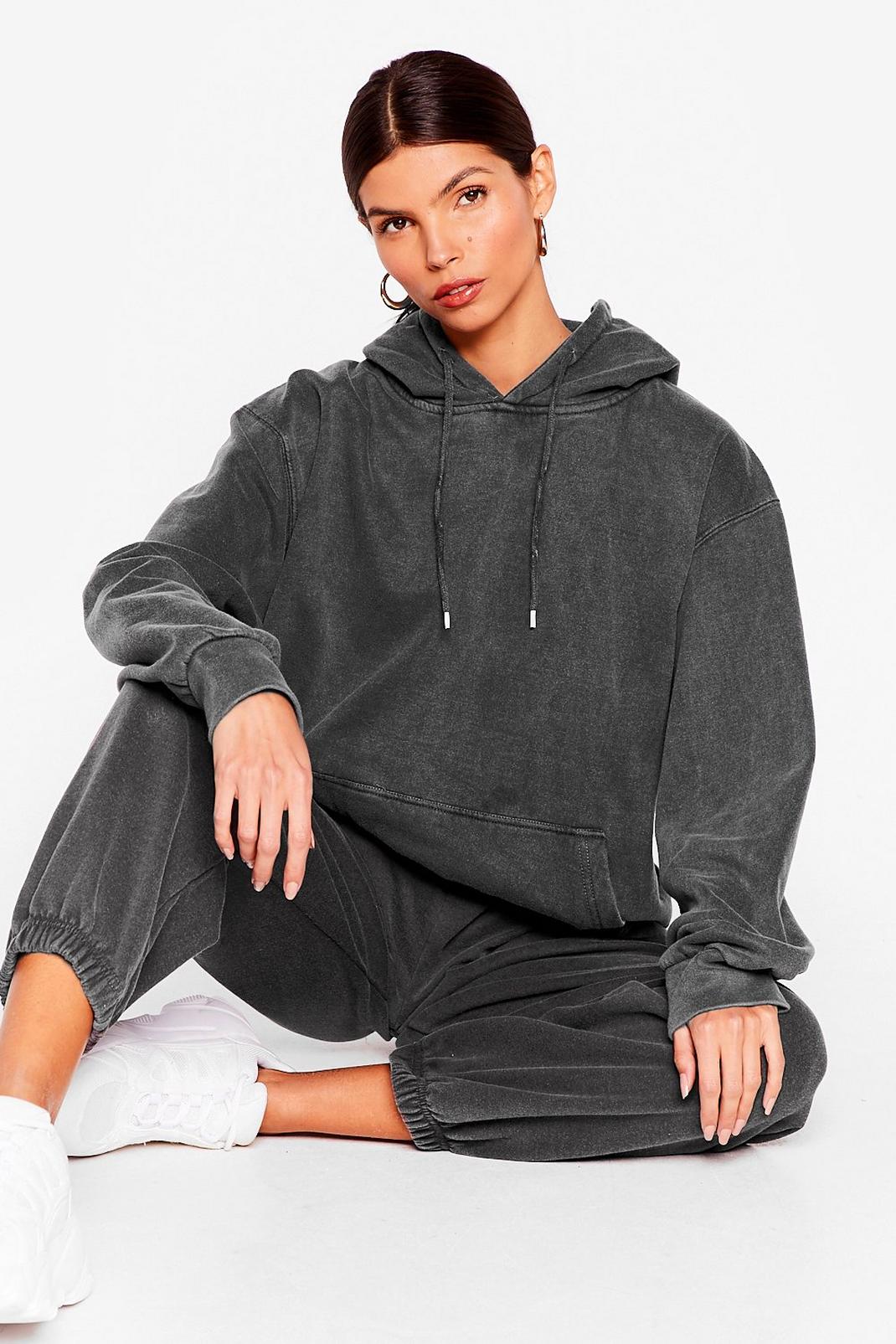 Charcoal Jersey Oversized Long Sleeve Hoodie image number 1
