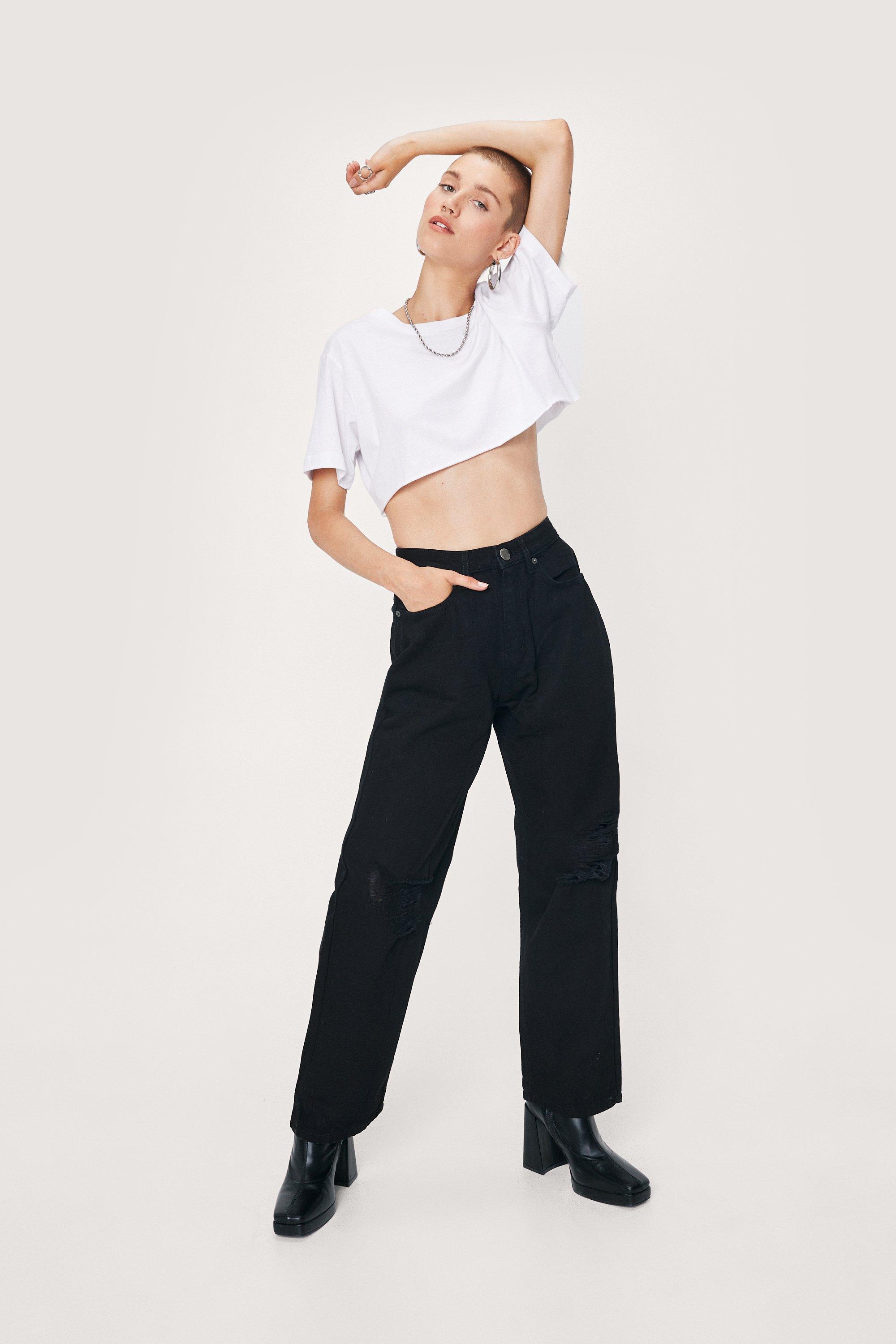 petite wide leg black jeans