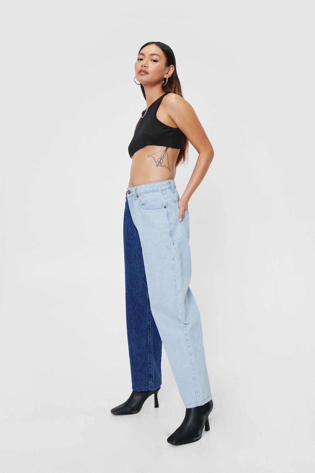 106 Petite Two Tone High Waisted Straight Leg Jeans image number 2