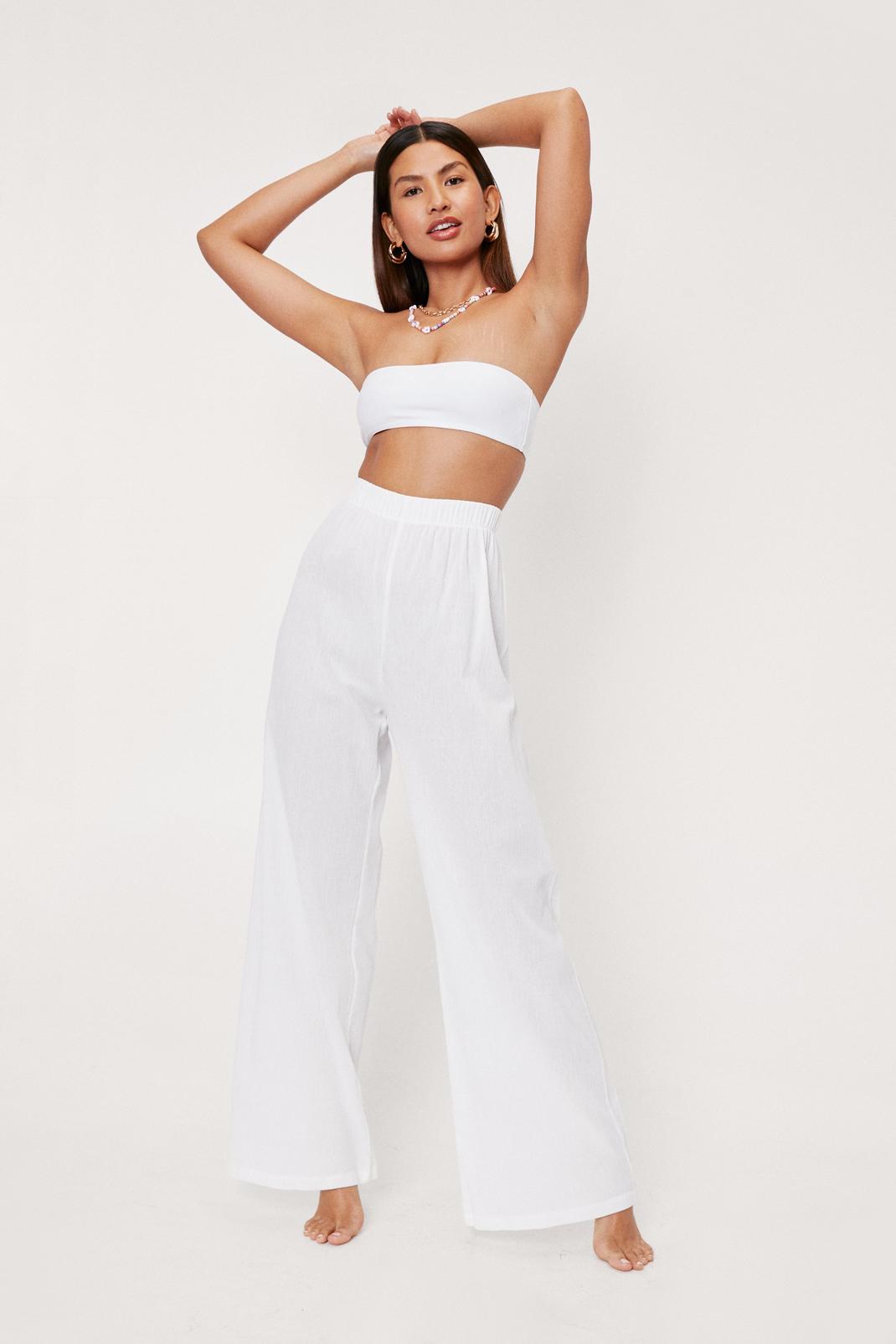 Cream Crinkle Oversized Wide Leg Cover Up Pants image number 1
