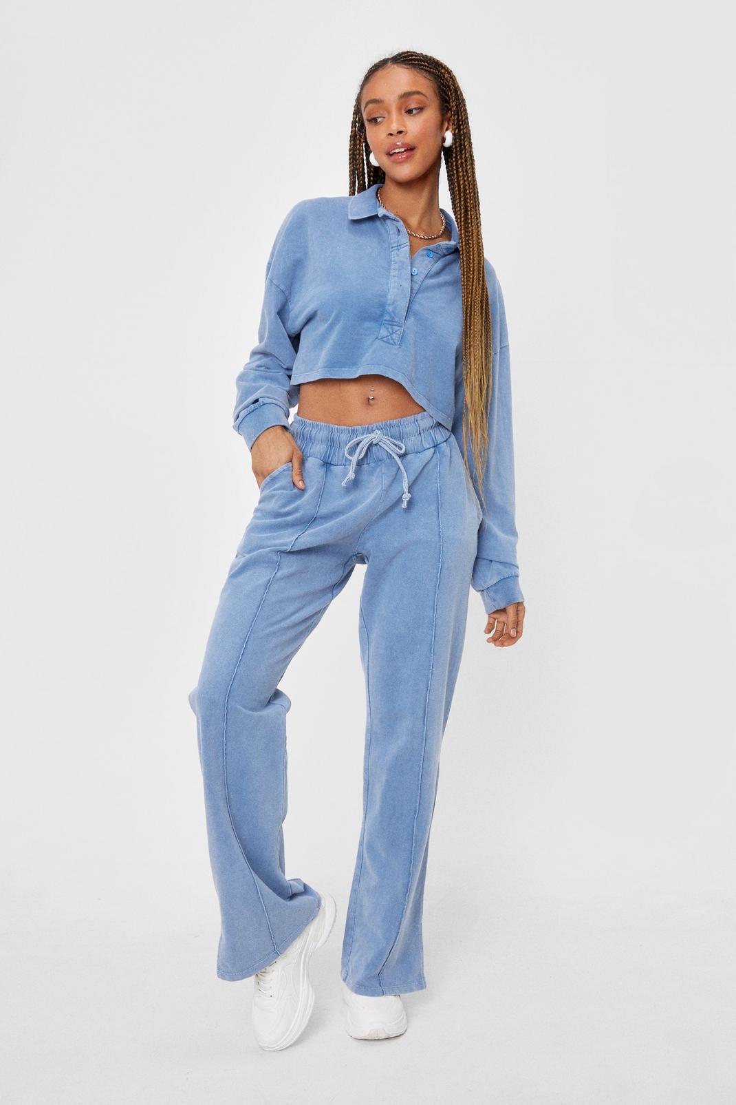 Blue Acid Wash Polo Top and Joggers Set image number 1