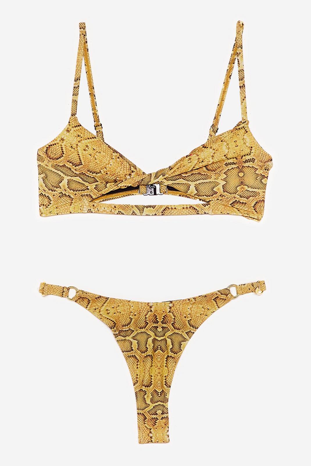Bikini brassière & culotte échancrée à imprimé serpent, Yellow image number 1