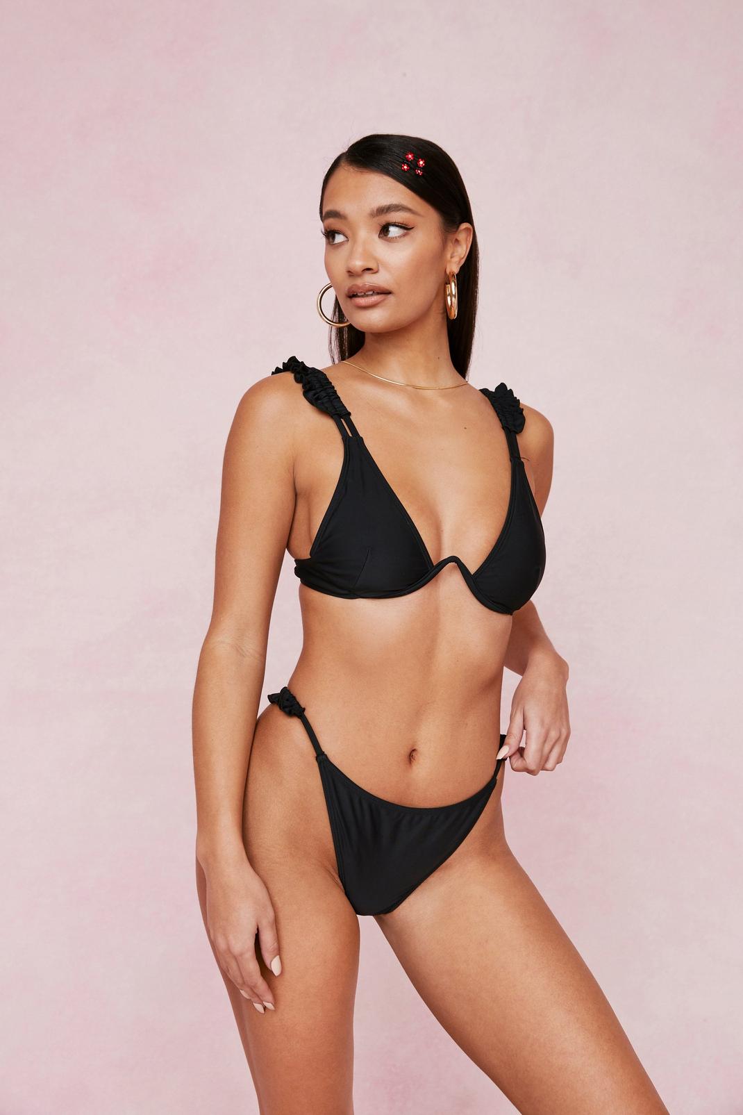 Bikini haut bustier à armature & bas échancré taille haute, Black image number 1