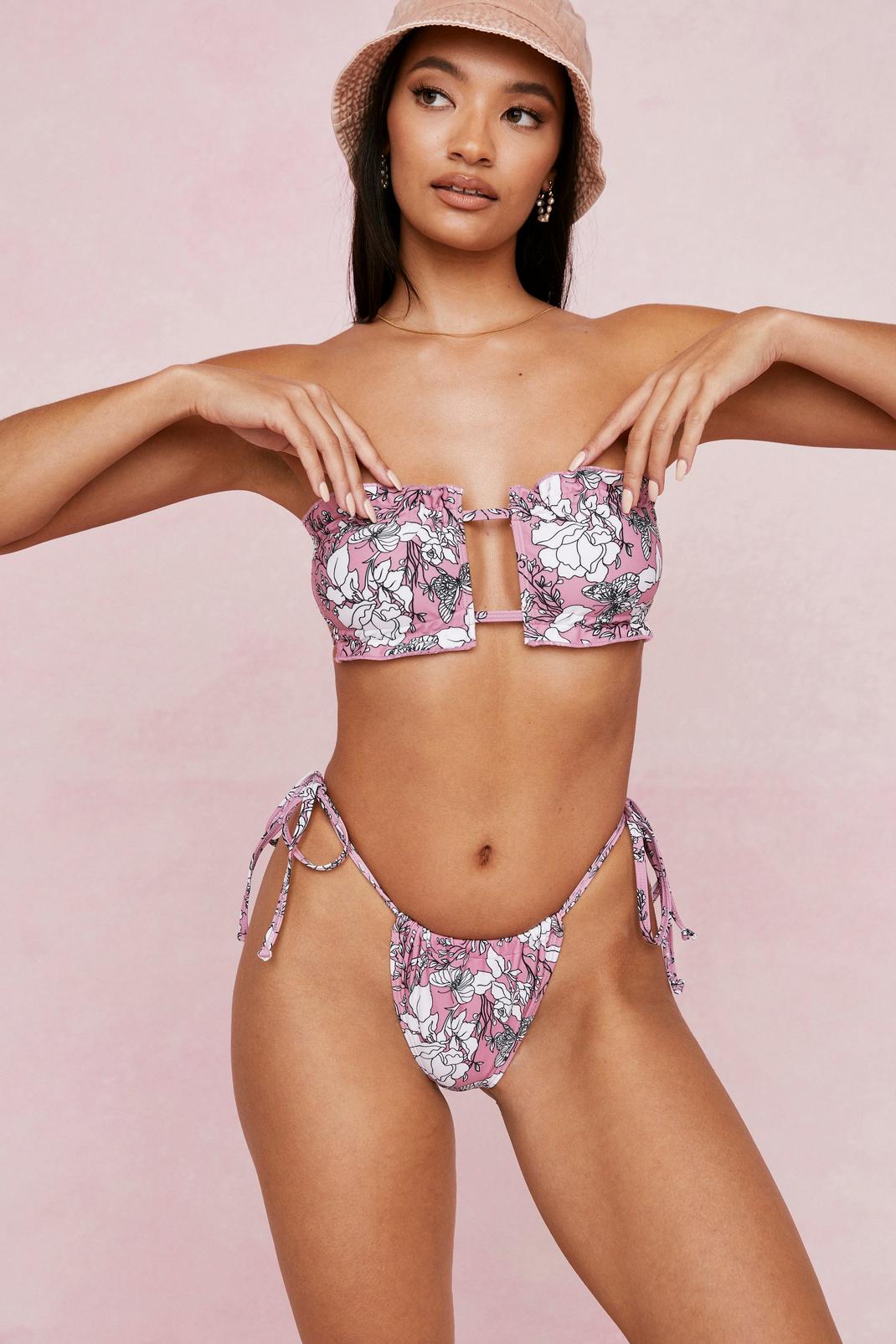 Bikini haut bandeau & bas échancré à imprimé fleuri image number 1