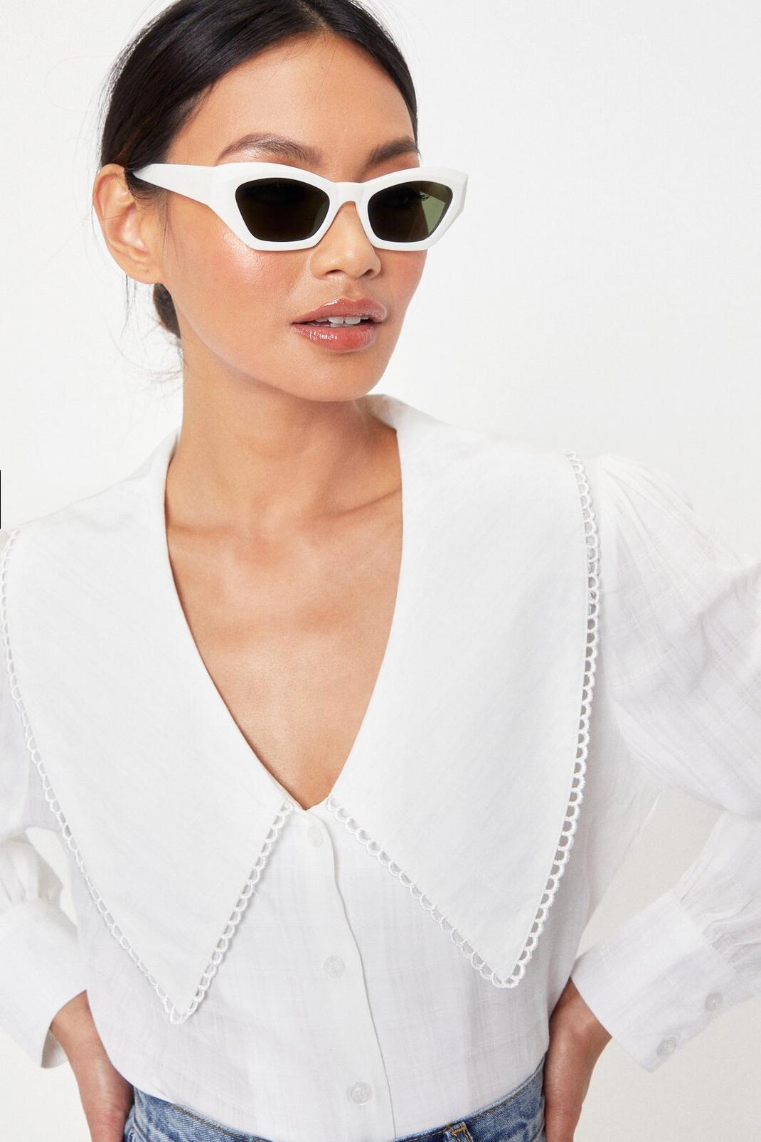 White Thick Frame Tinted Geometric Sunglasses image number 1
