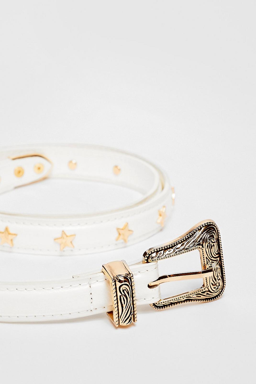White Faux Leather Star Western Belt image number 1