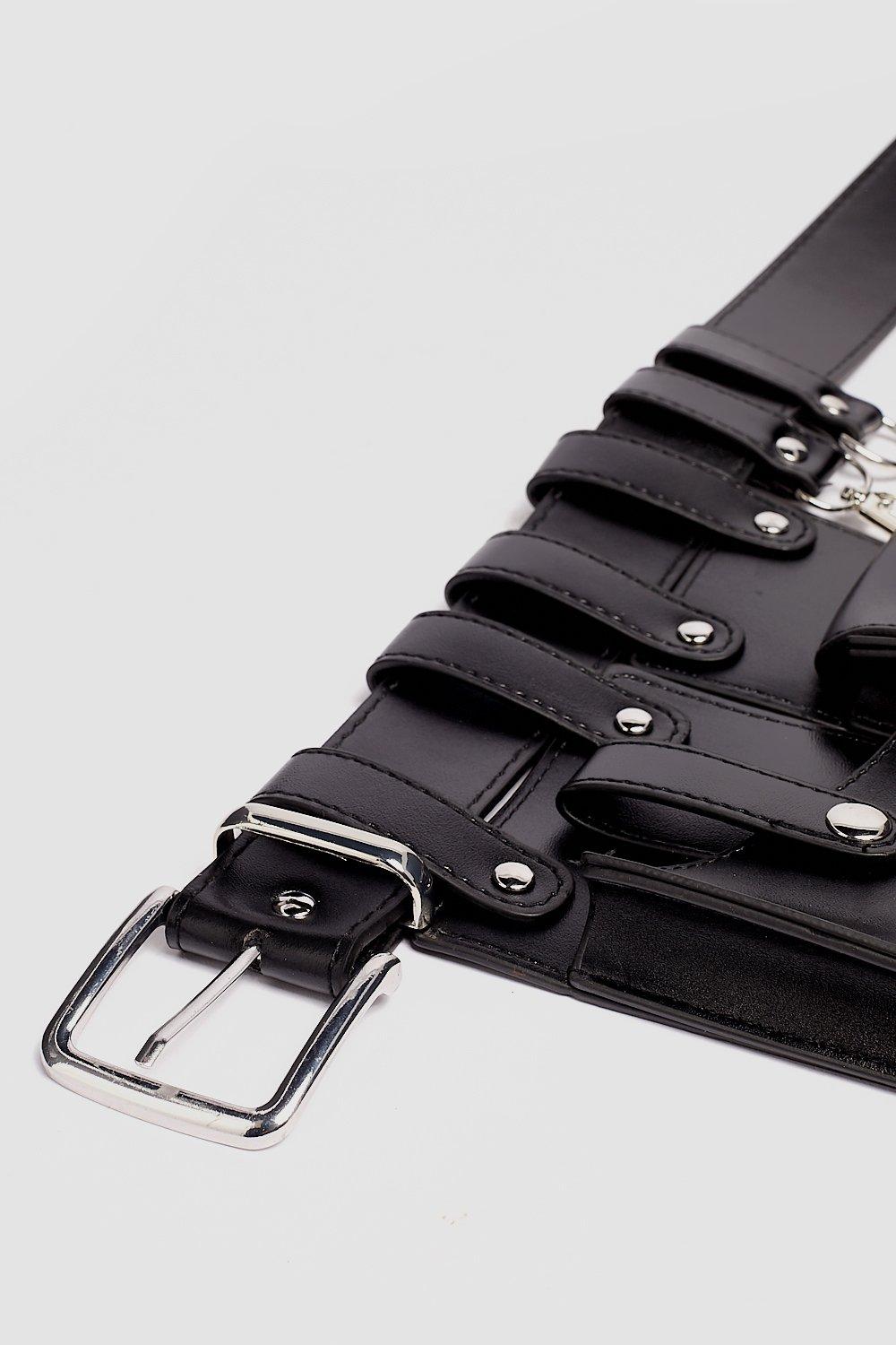Faux Leather Utility Pocket Pouch Belt
