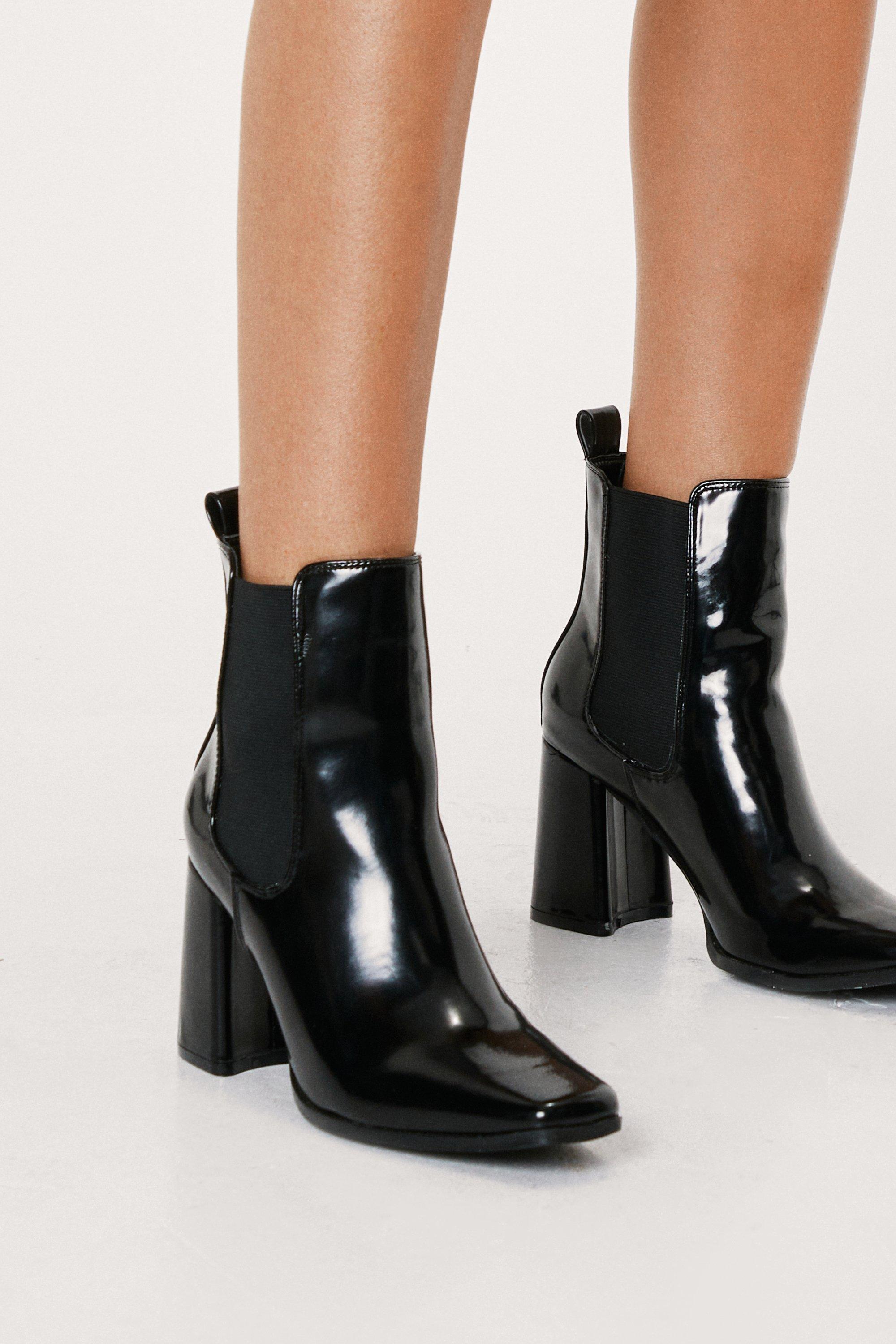 Patent Block Heel Ankle Boots