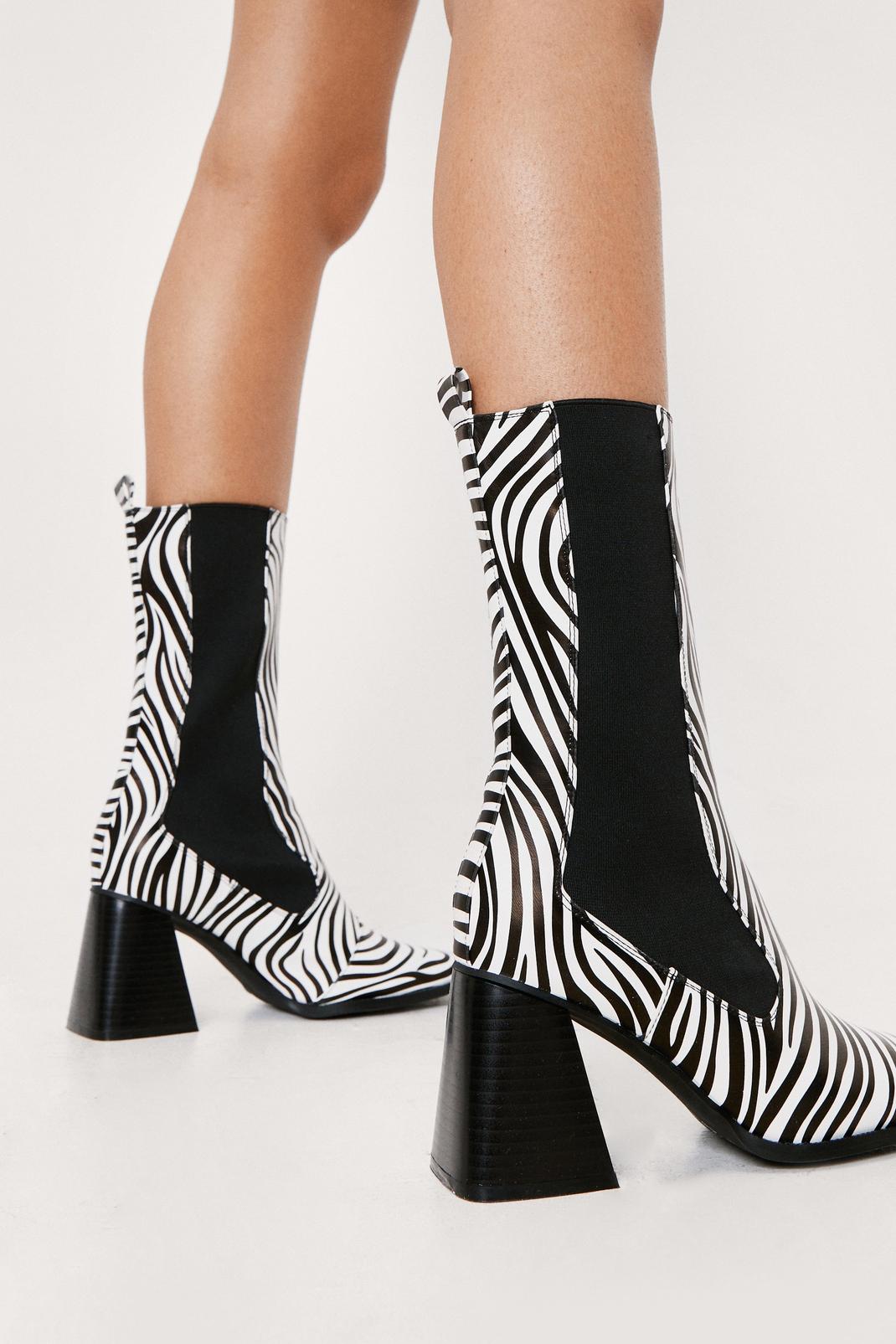 White Faux Leather Zebra Print Heeled Chelsea Boots image number 1