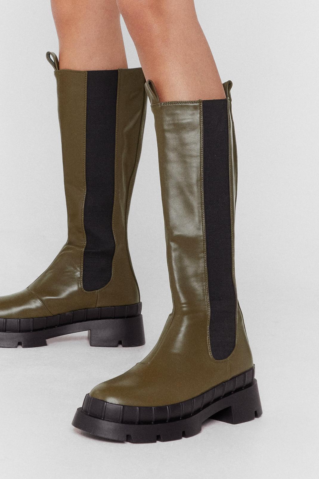 151 Faux Leather Knee High Chelsea Wellie Boots image number 2