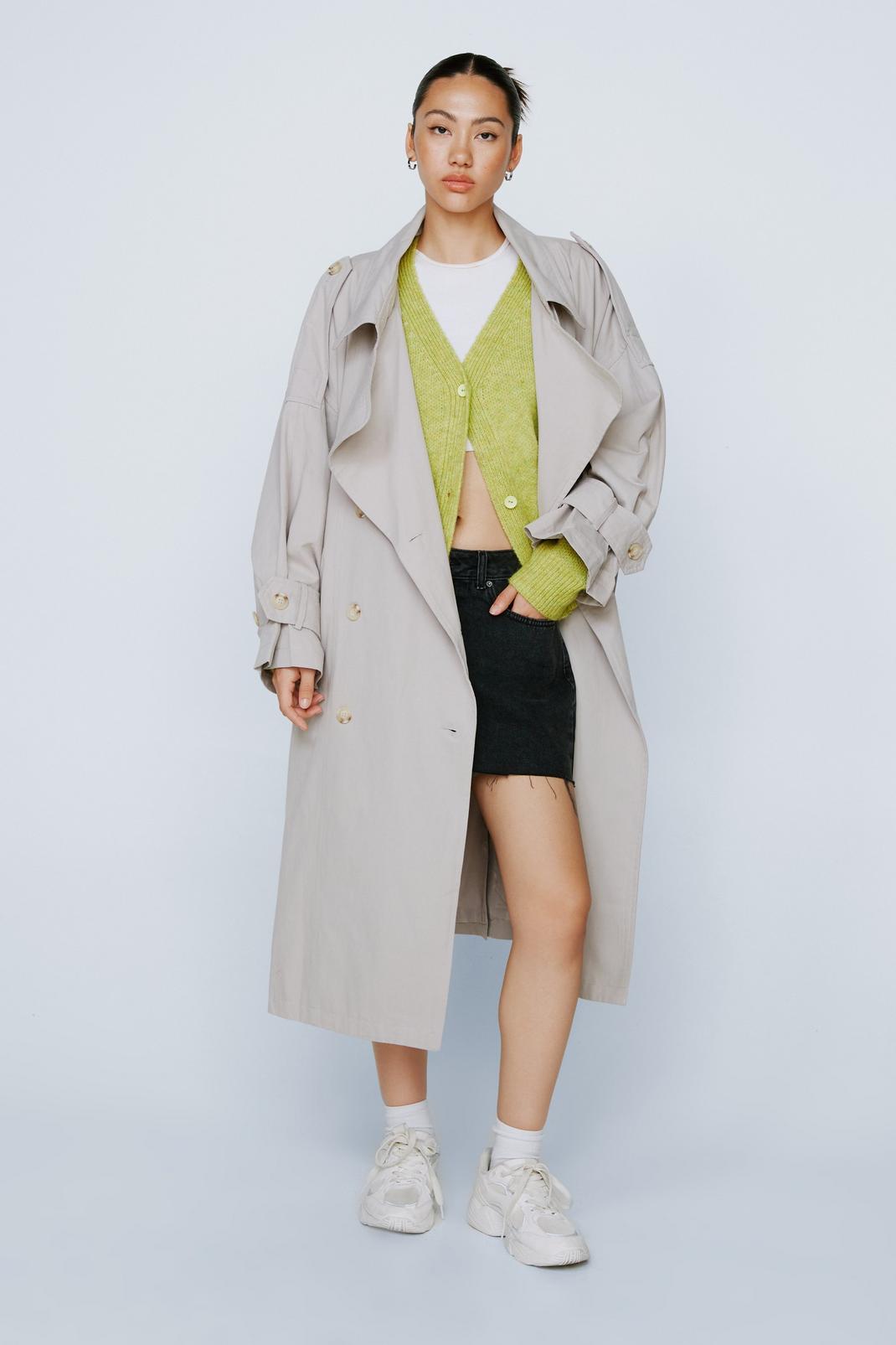 Grey Belted Oversized Double Breasted Trench Coat image number 1
