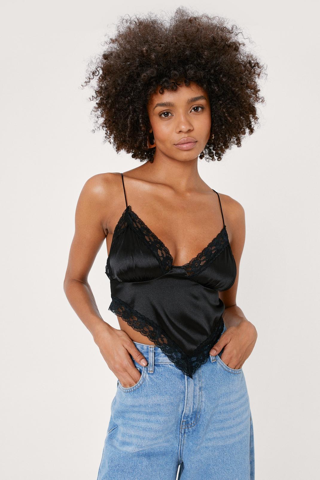 Romantically Inclined Lace Trim Satin Crop Top (Green)