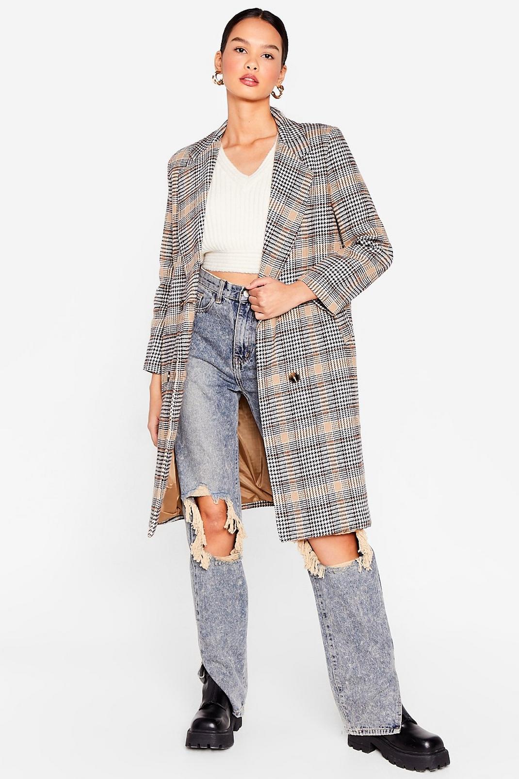 Camel Check Faux Wool Longline Coat image number 1