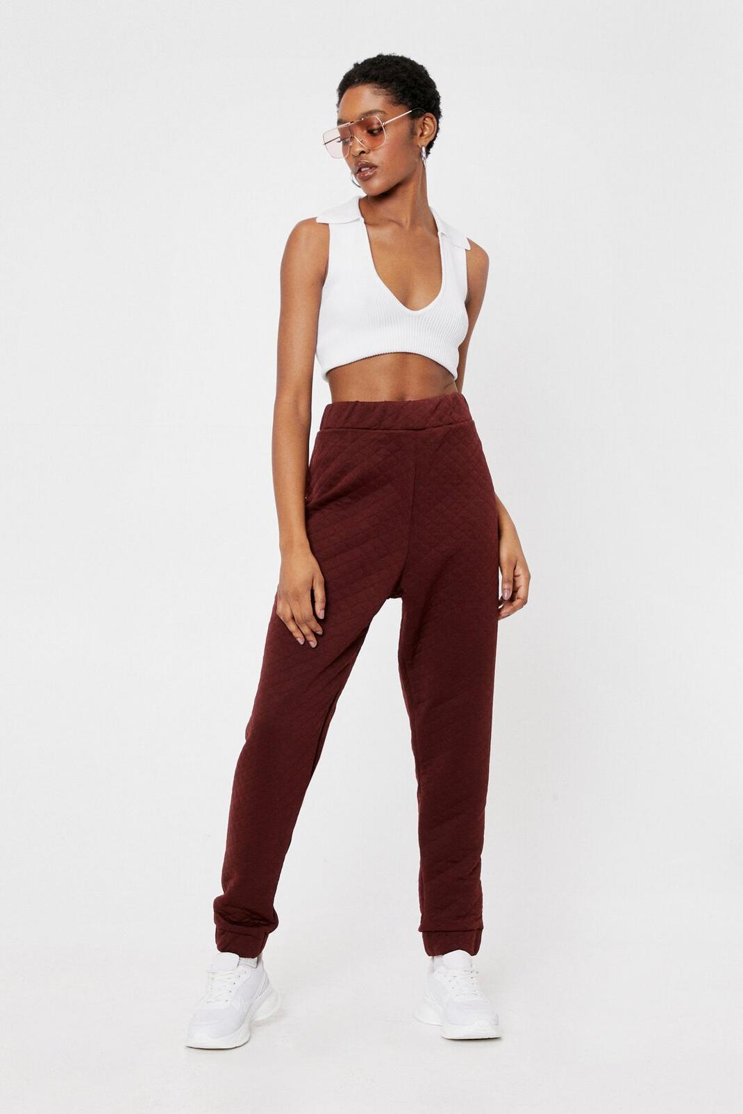 Chocolate Quilted High Waisted Joggers image number 1