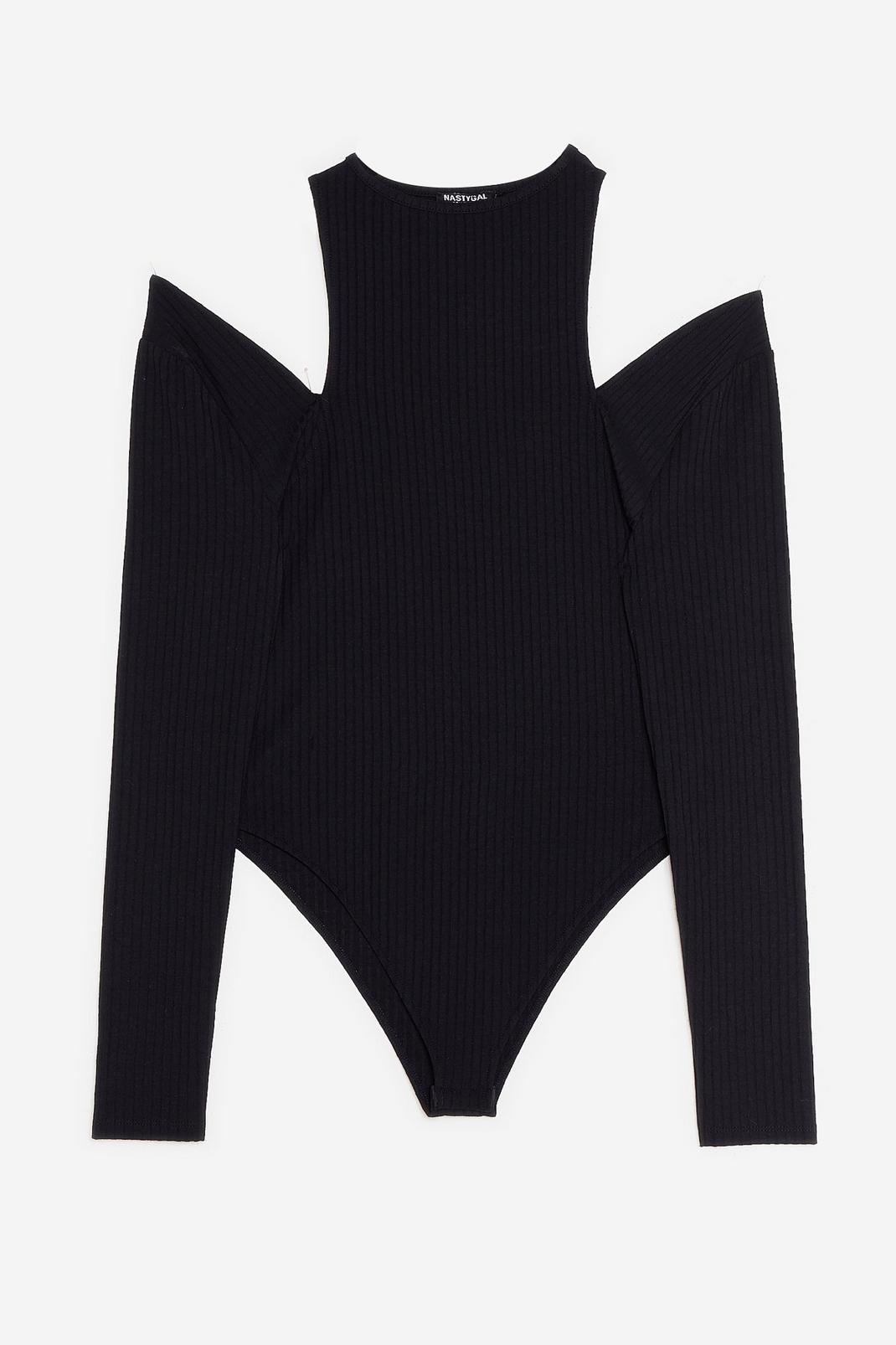 Black Plus Size Cut Out High Leg Ribbed Bodysuit image number 1