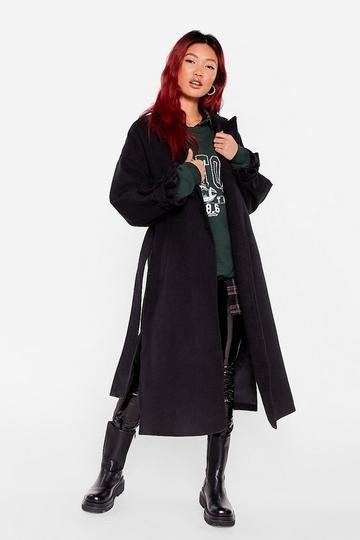 Black Faux Wool You Stay Awhile Belted Oversized Coat