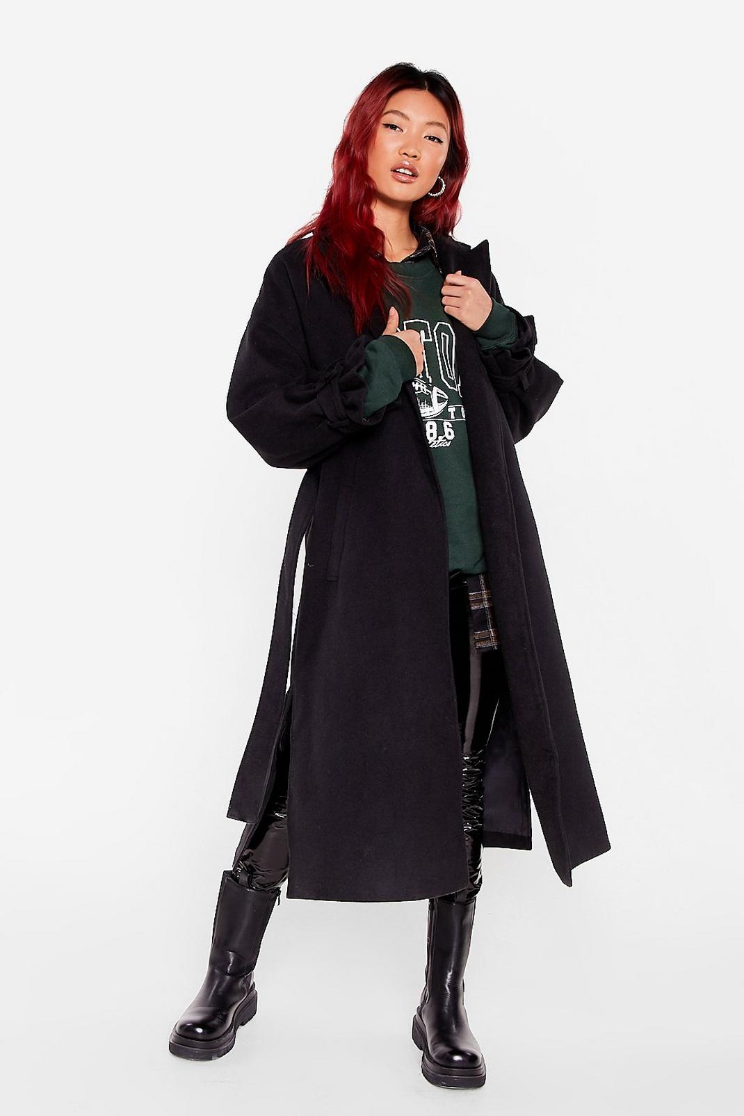 105 Faux Wool Belted Longline Oversized Coat image number 1