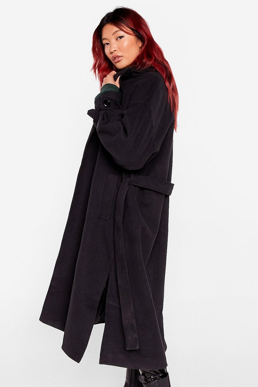 105 Faux Wool Belted Longline Oversized Coat image number 2