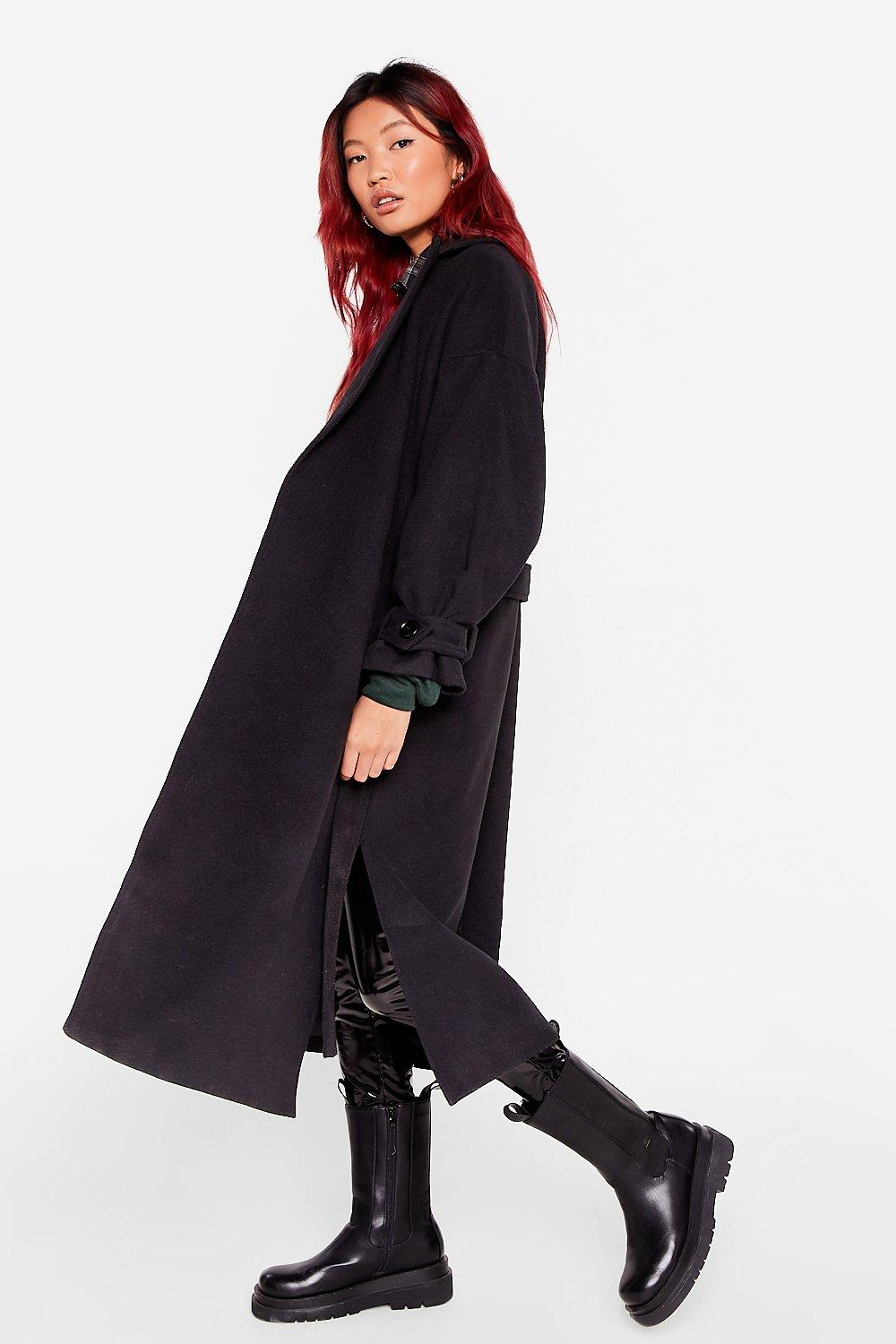 Faux Wool Belted Longline Oversized Coat