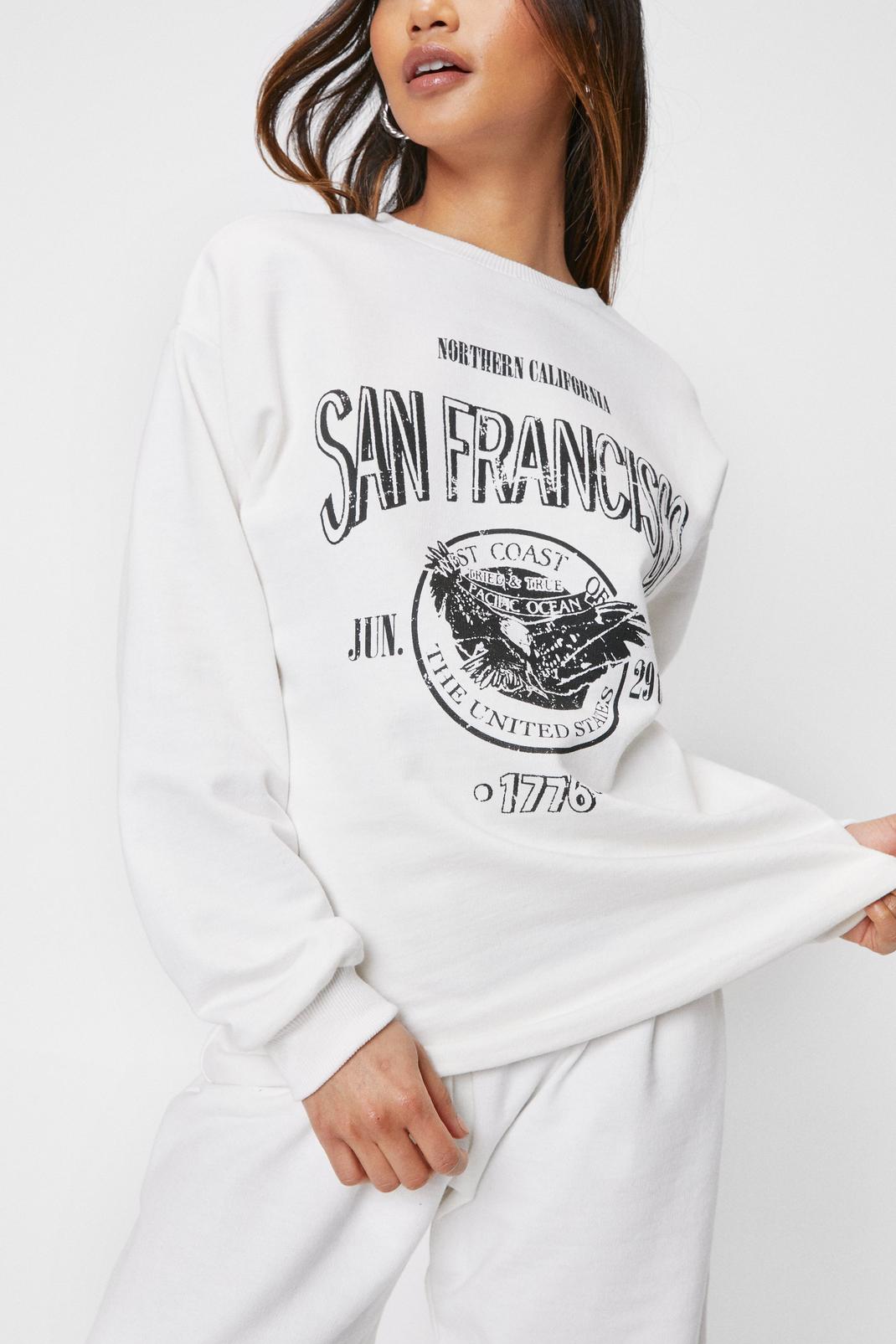 Cream Petite San Fransisco Graphic Sweatshirt and Joggers Set image number 1