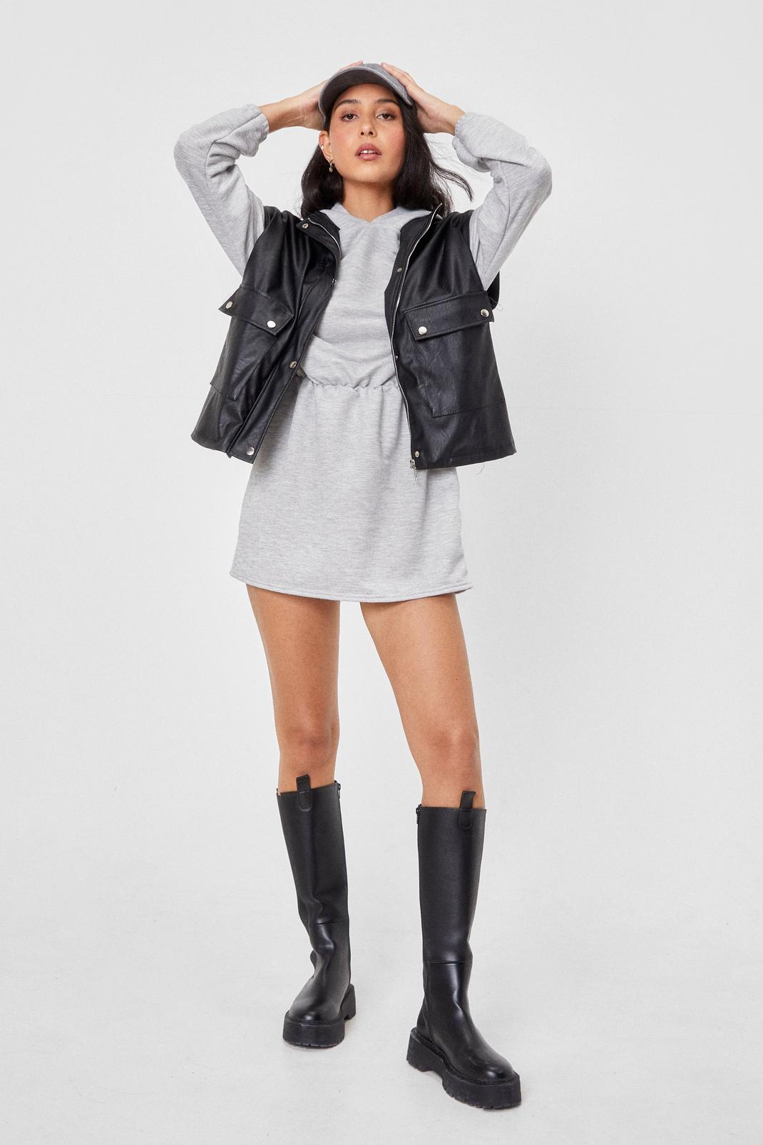 Grey Ease the Moment Drawstring Hoodie Dress image number 1