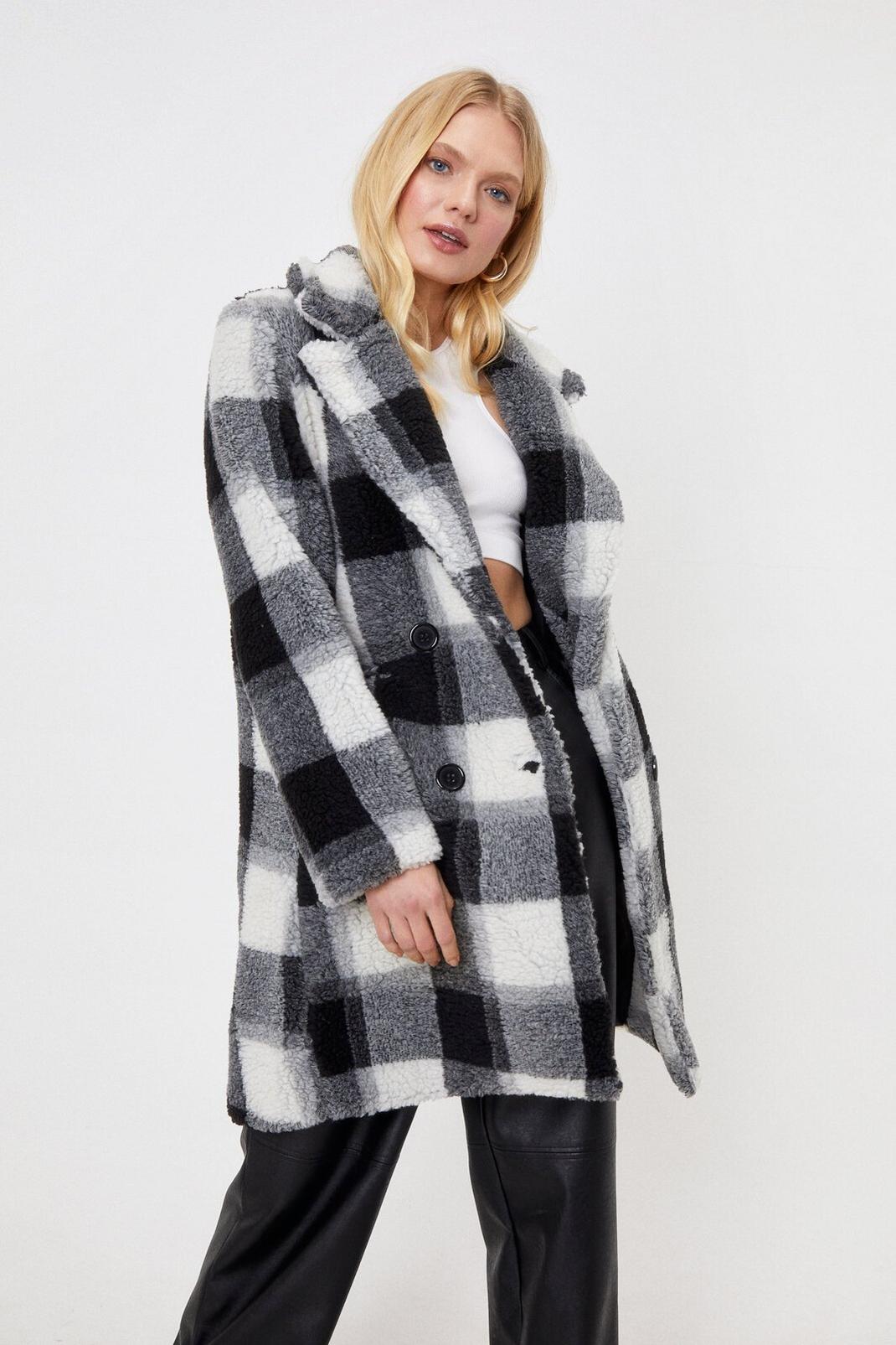 Black Play Square Faux Fur Check Coat image number 1