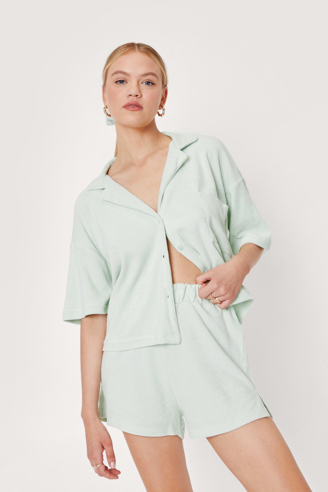 Sage Towelling 3 Pc Shorts Scrunchie Cover Up Set image number 1