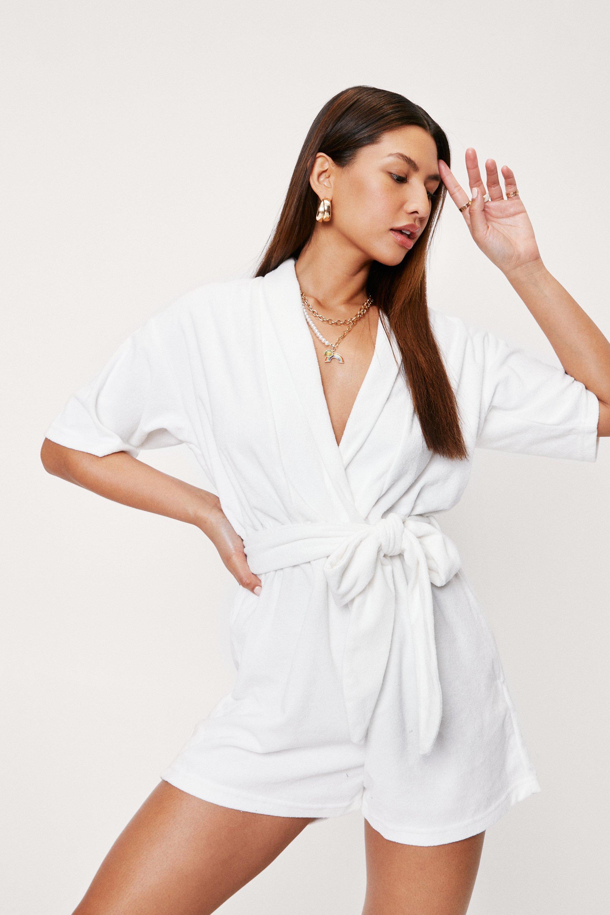 Towelling Wrap Belted Beach Cover Up Playsuit