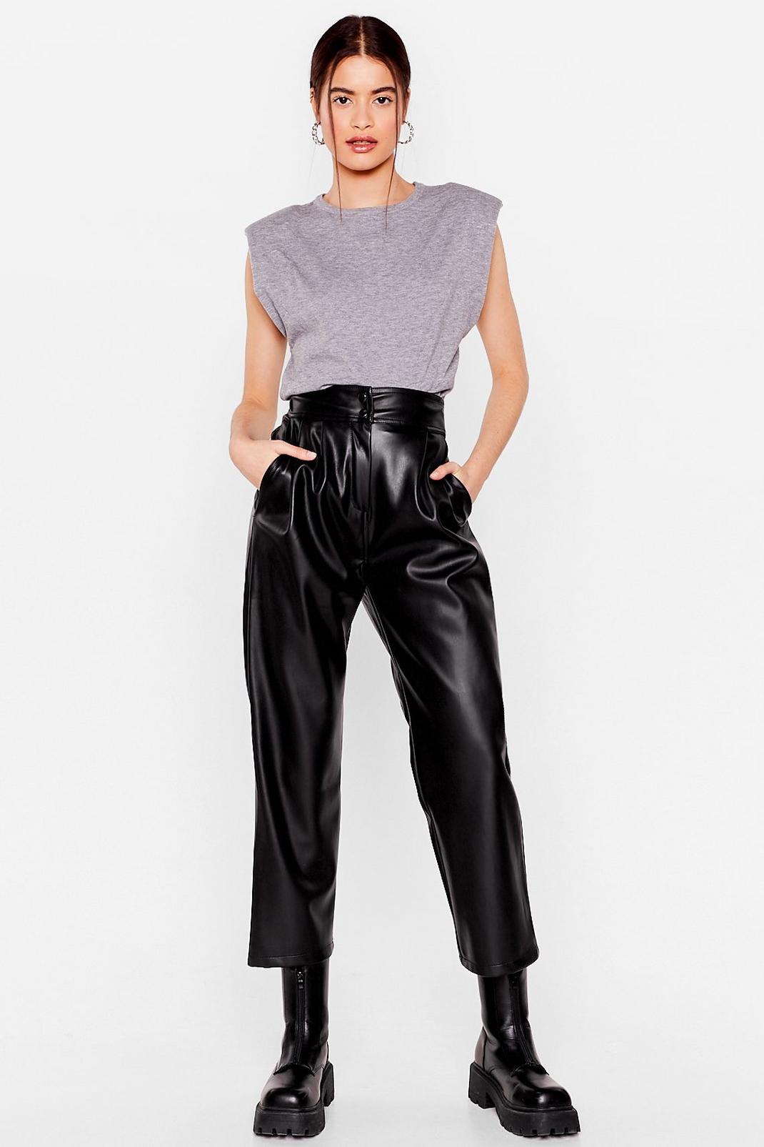 Pleated Faux Leather Tapered Pants image number 1